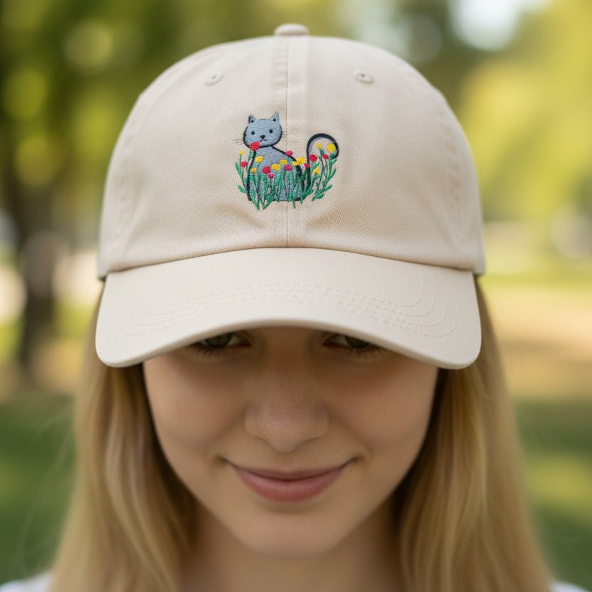 Floral Cat Embroidered Hat – Soft Garden Cat Cotton Cap - Hats, Baseball & Trucker - EpiAl's Shop