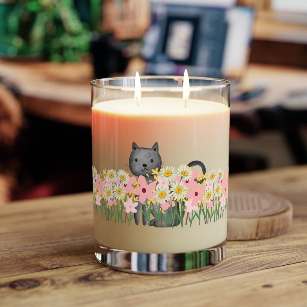Floral Cat Glass Candle – Cozy Cat Lover Home Decor - Decor, Candles, Scented - EpiAl's Shop
