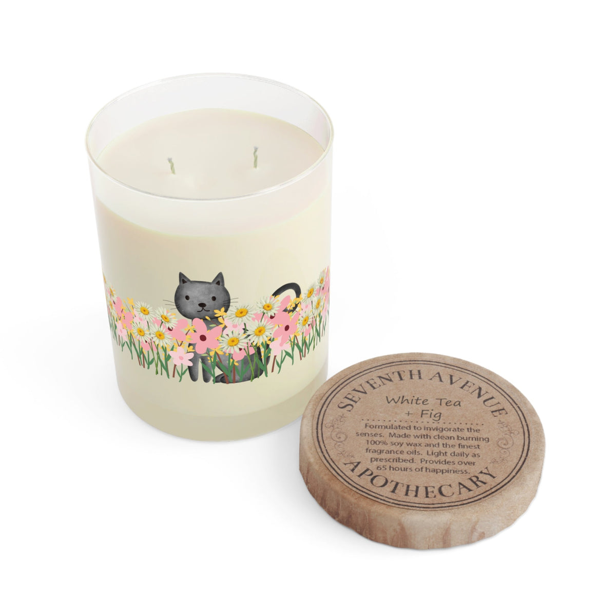 Floral Cat Glass Candle – Cozy Cat Lover Home Decor - Decor, Candles, Scented - EpiAl's Shop