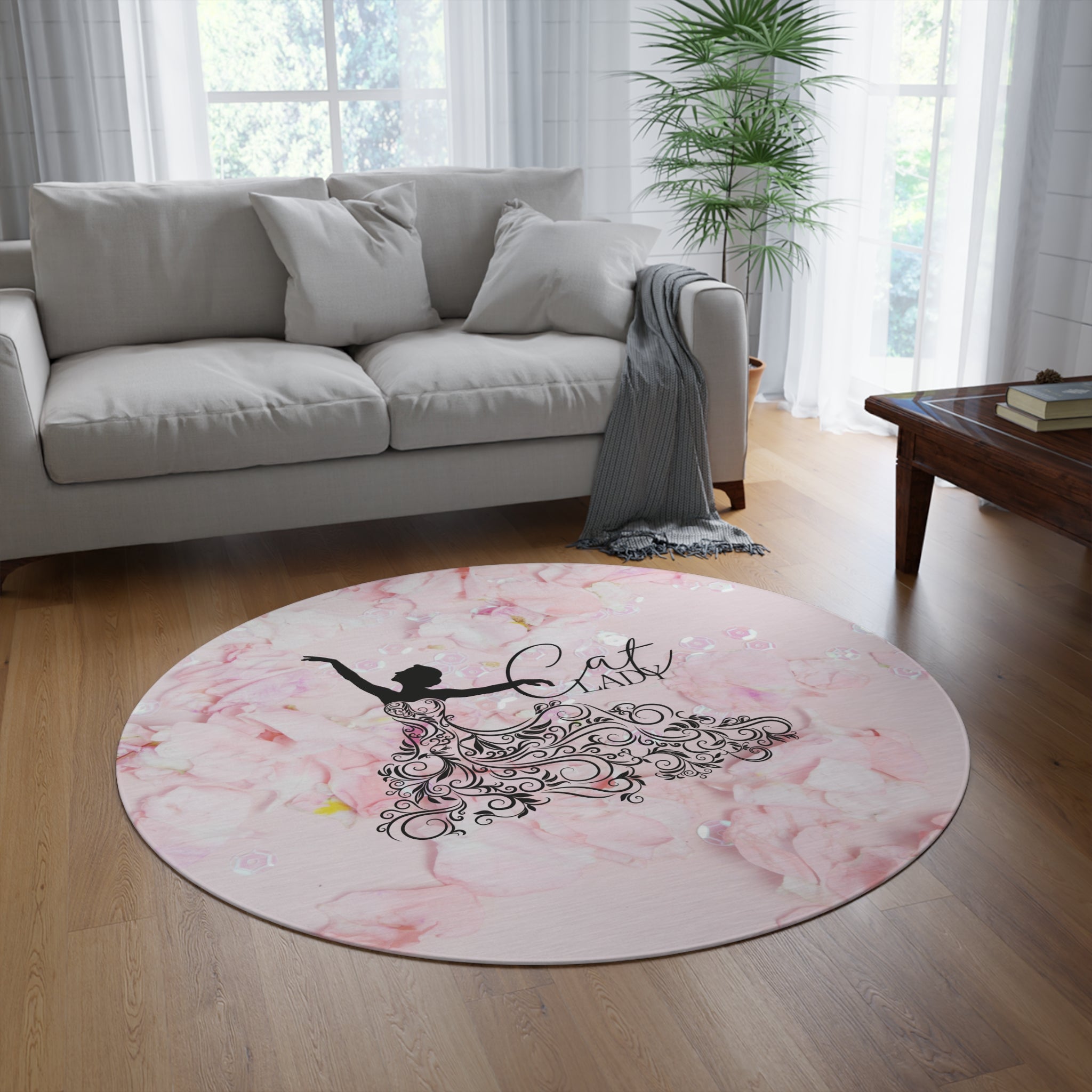 Floral Cat Lady Round Rug - Elegant Home Decor for Cat Lovers - Decor, Home, Rugs & Doormats - EpiAl's Shop