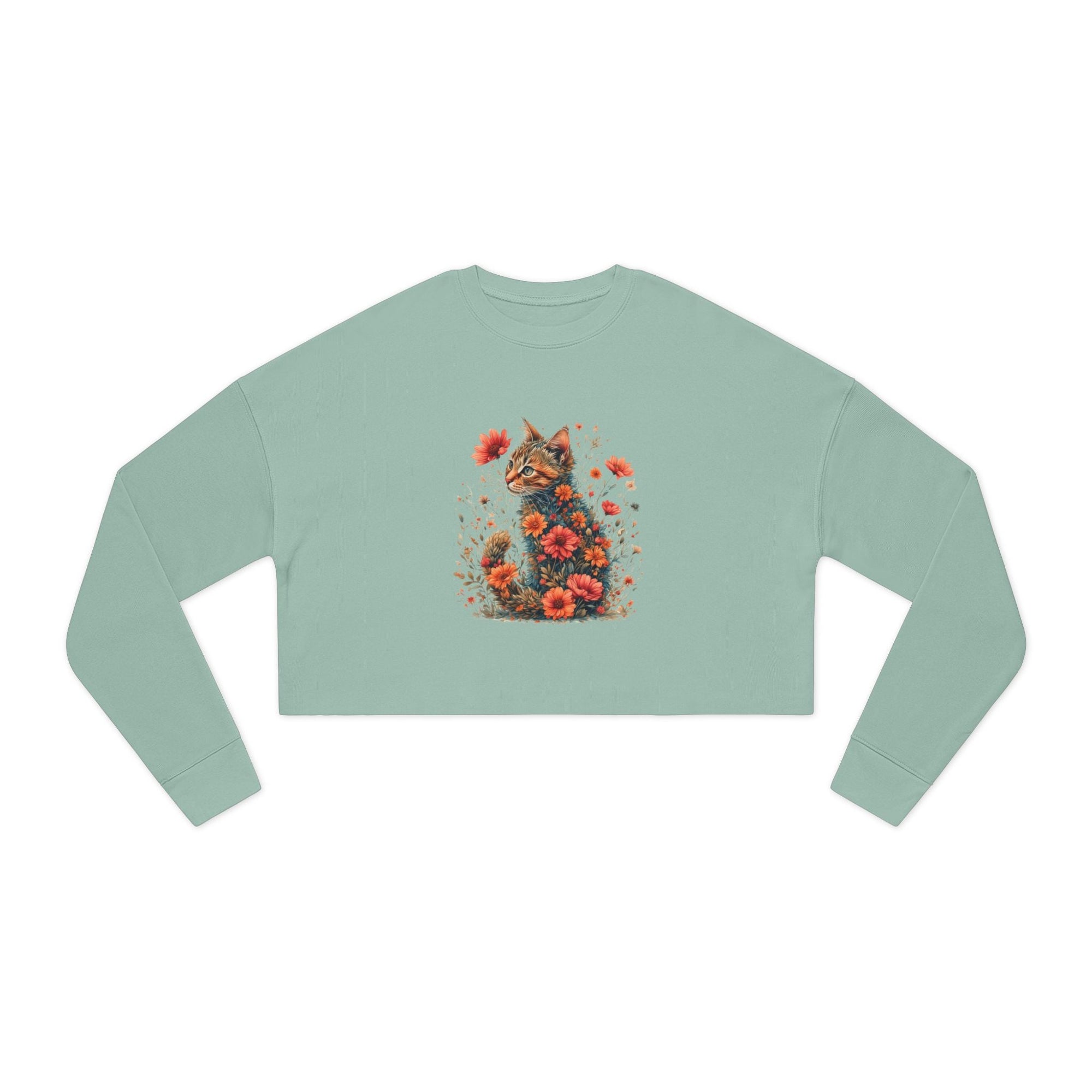 Floral Cat Women's Cropped Sweatshirt - Clothing, Sweatshirts, Crop - EpiAl's Shop