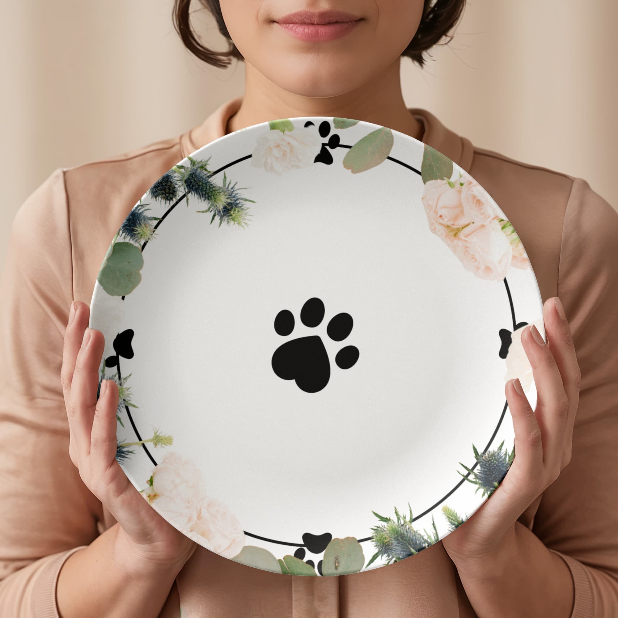Floral Themed Cat Paw Collectible Plate - Decor, Kitchen & Dining, Plates - EpiAl's Shop
