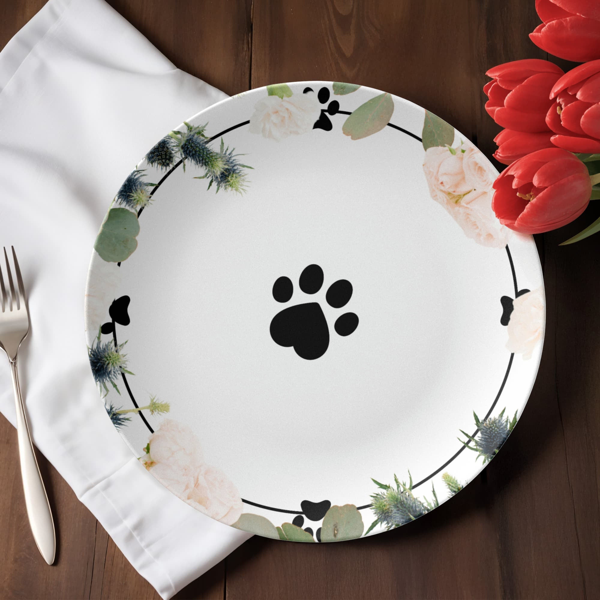 Floral Themed Cat Paw Collectible Plate - Decor, Kitchen & Dining, Plates - EpiAl's Shop