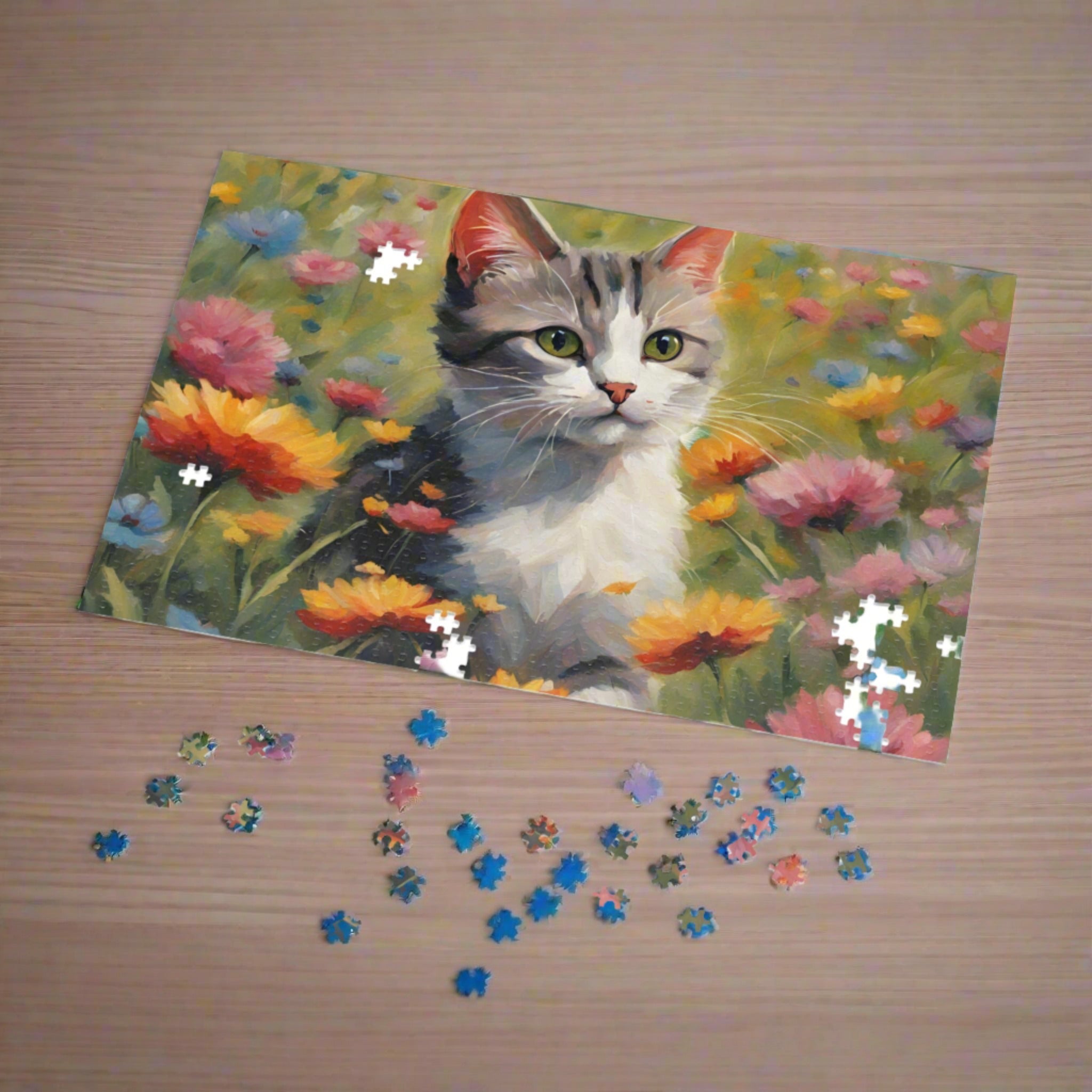 Flower Kitty Jigsaw Puzzle (30, 110, 252, 500,1000-Piece) - EpiAl's Shop