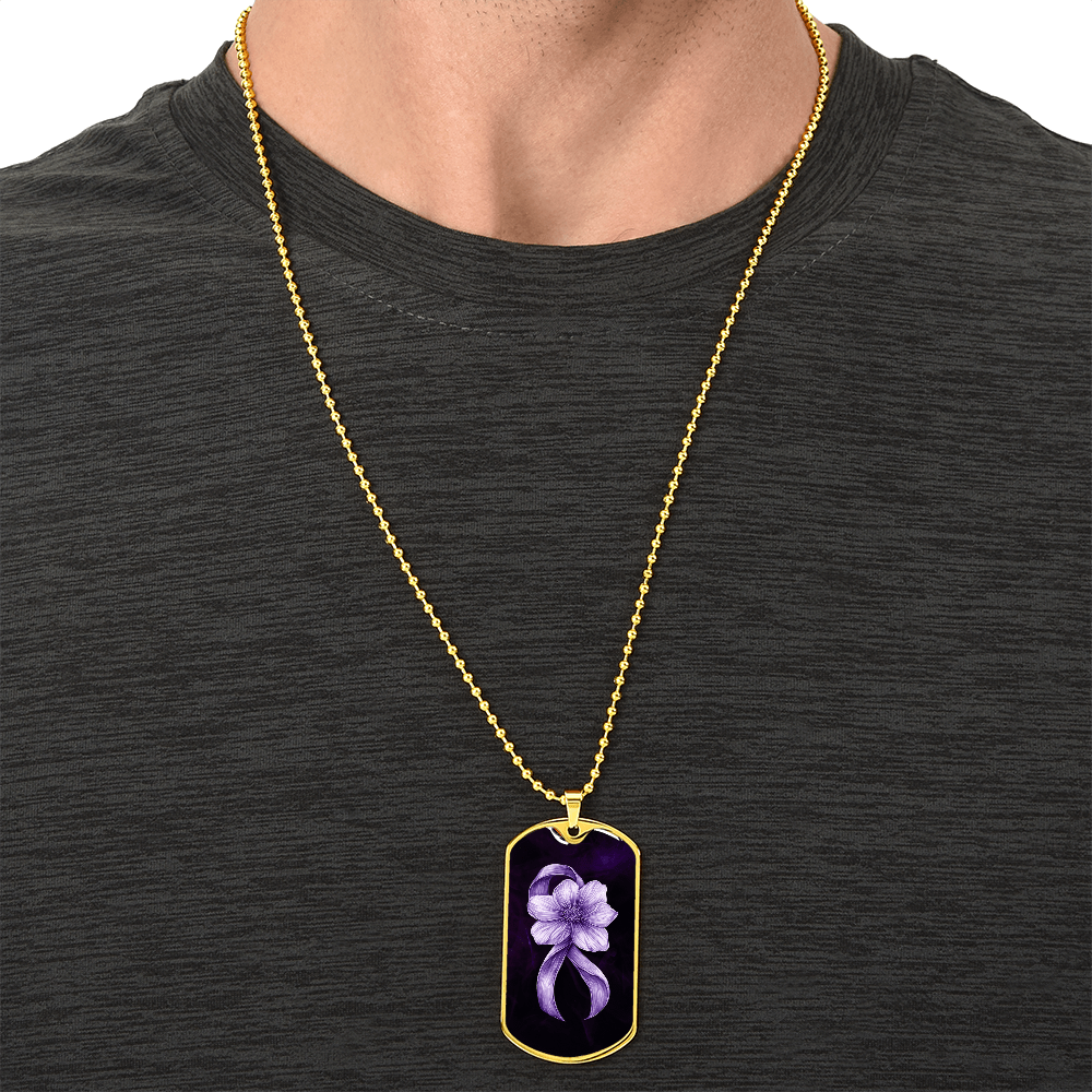 Flowery Purple Ribbon Dog Tag Necklace - Jewelry, Necklaces - EpiAl's Shop