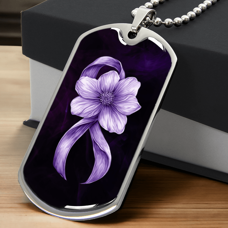 Flowery Purple Ribbon Dog Tag Necklace - Jewelry, Necklaces - EpiAl's Shop