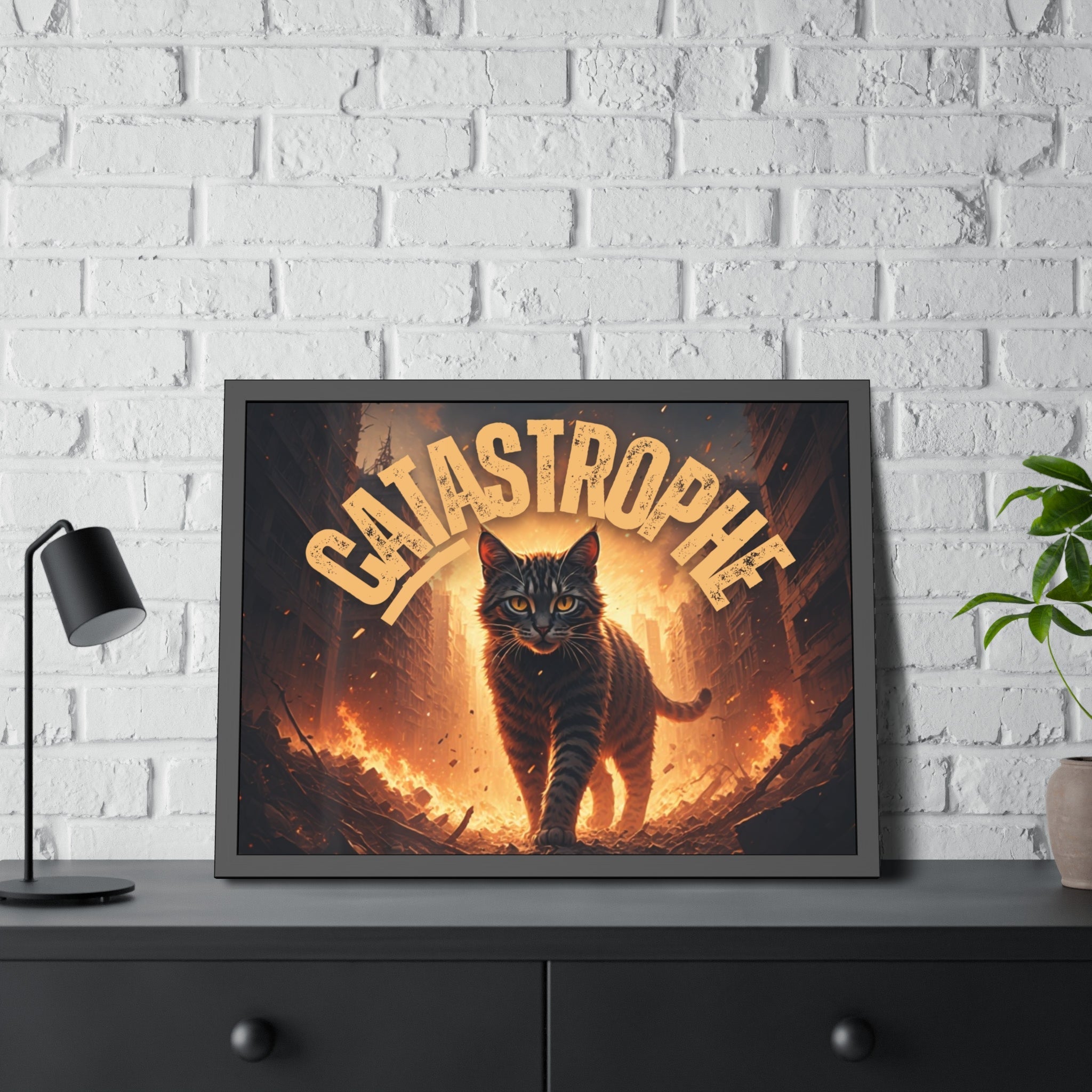Framed Catastrophe Cat Poster Art, Quirky Cat Artwork - Decor, Home, Artwork - EpiAl's Shop