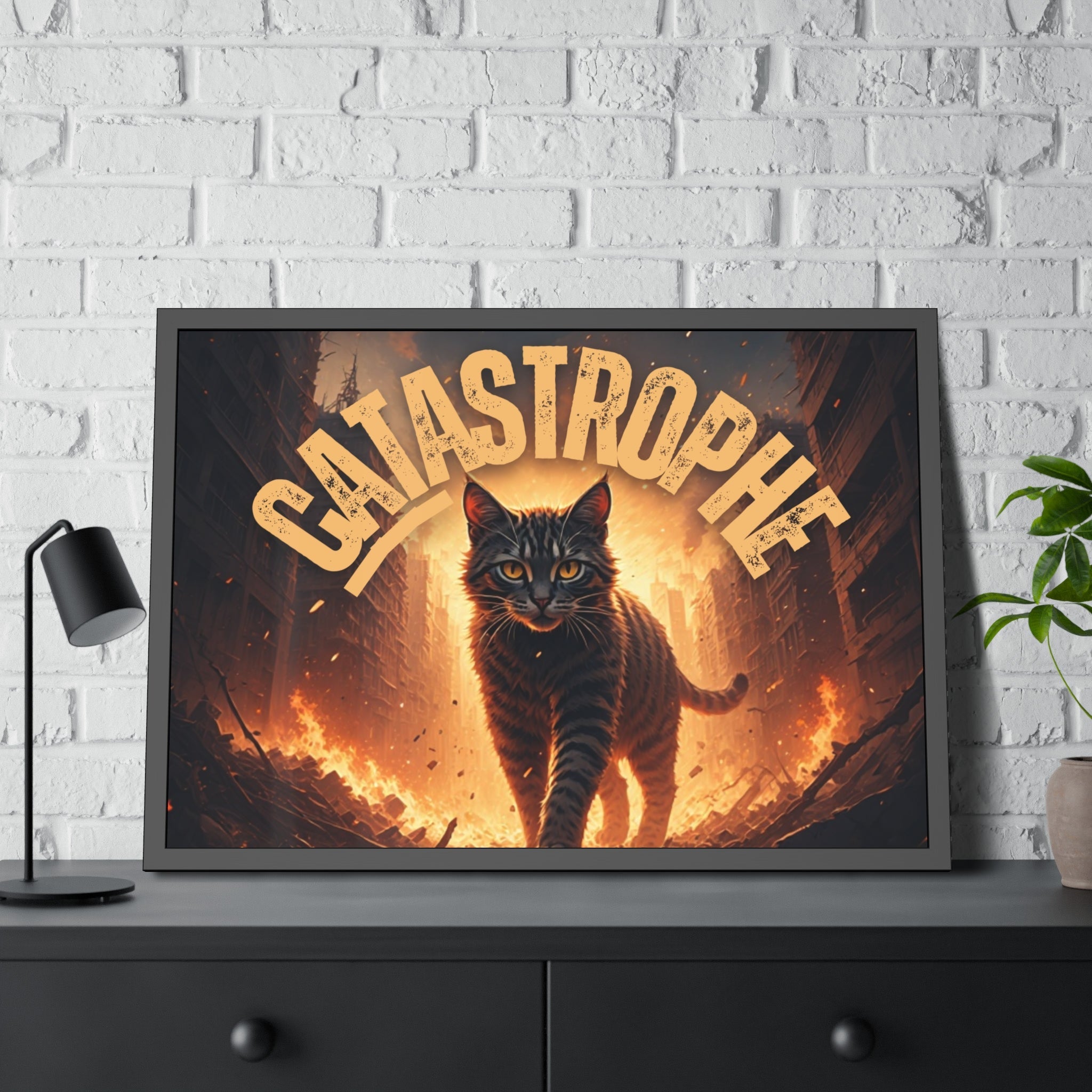 Framed Catastrophe Cat Poster Art, Quirky Cat Artwork - Decor, Home, Artwork - EpiAl's Shop