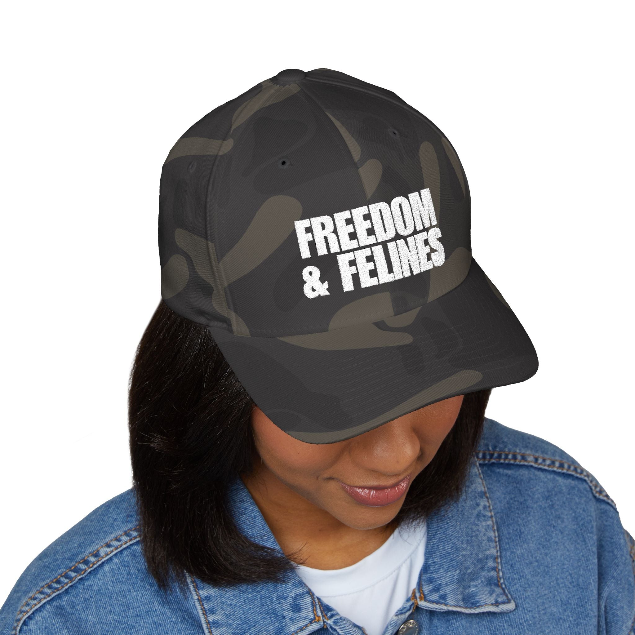 Freedom & Felines Camo Cap - Structured Embroidered Hat for Cat Lovers - Hats, Baseball & Trucker - EpiAl's Shop