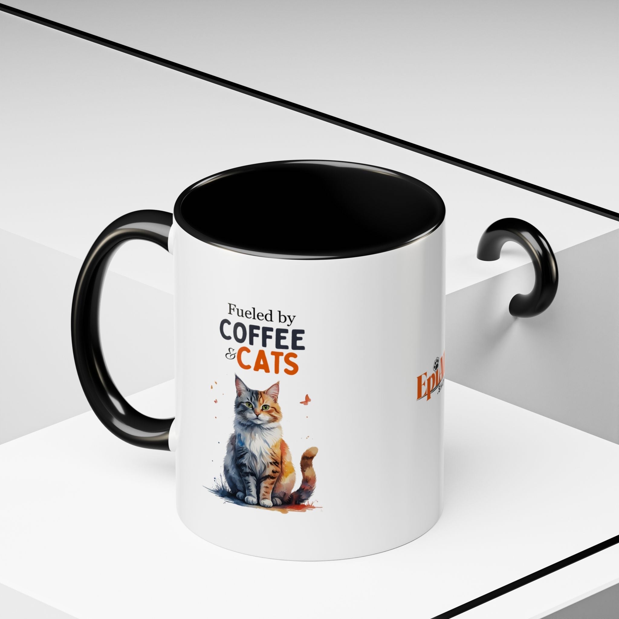 Fueled by Coffee & Cats Accent Mug - Drinkware, Coffee Mugs - EpiAl's Shop