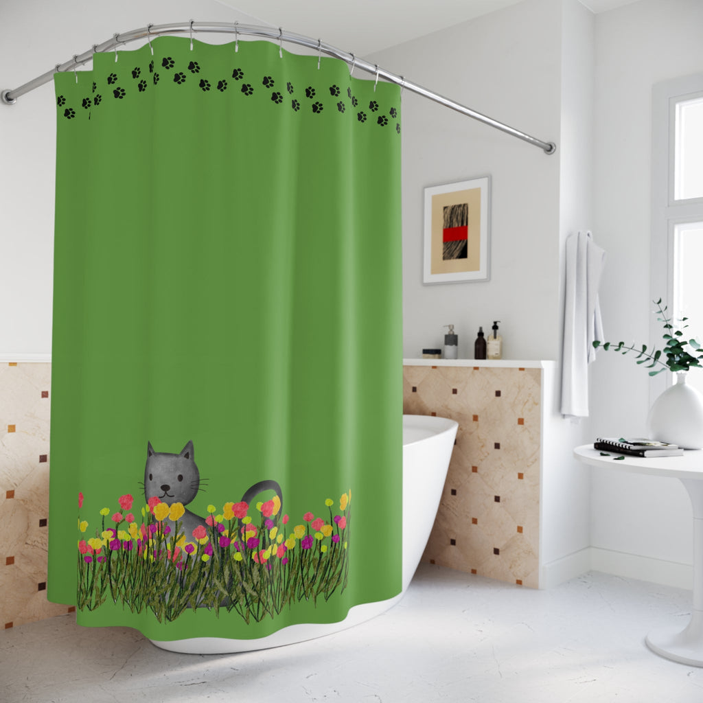 Garden Watch Cat Shower Curtain - Decor, Curtains, Shower - EpiAl's Shop