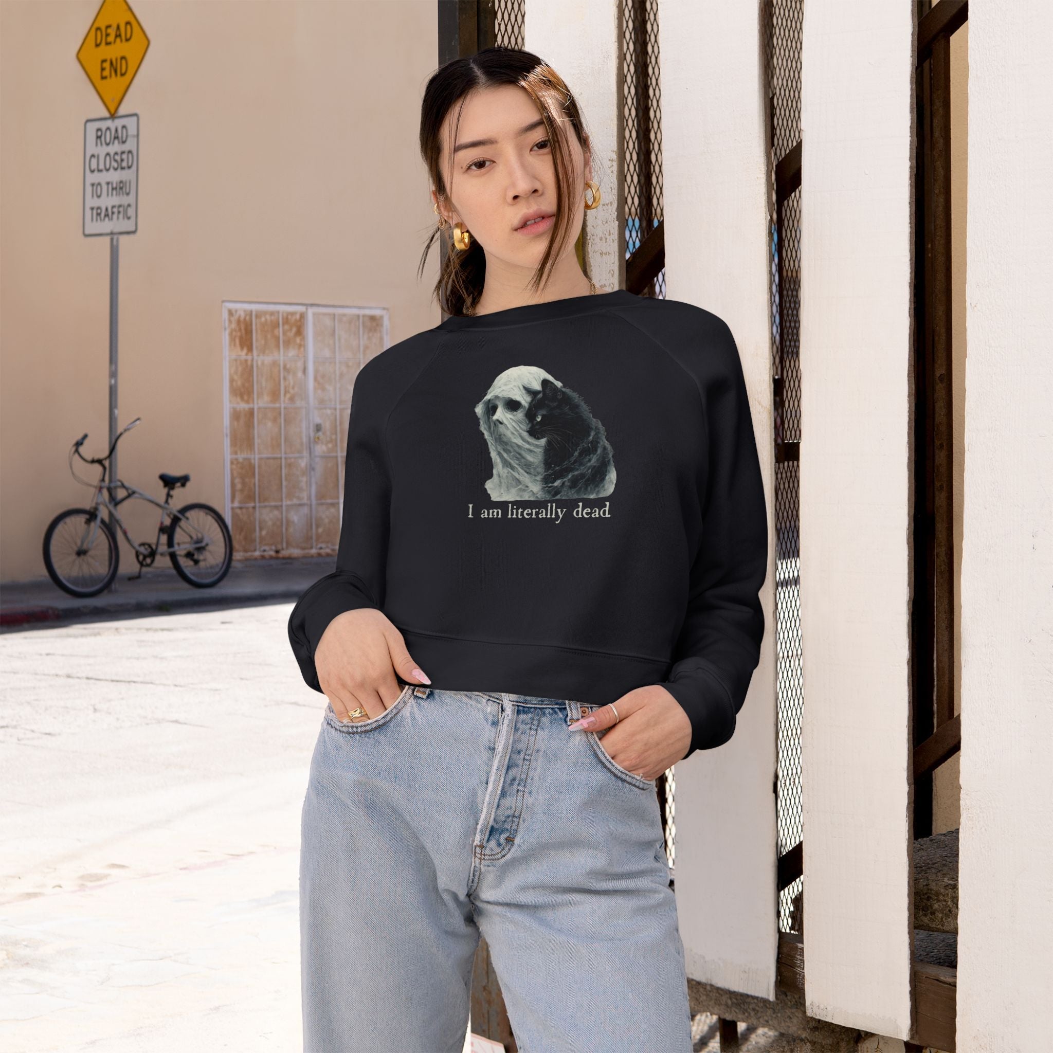 Ghost and Cat Women's Cropped Fleece Pullover - Clothing, Sweatshirts, Crop - EpiAl's Shop