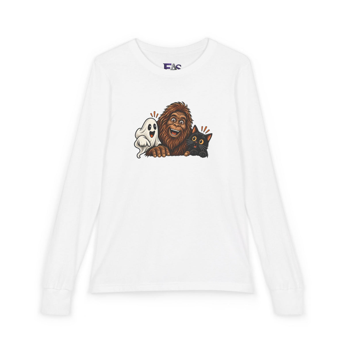 Ghost, Bigfoot & Black Cat Youth Long Sleeve T-Shirt - Clothing, Youth, Unisex, T-Shirt, Long-Sleeved - EpiAl's Shop