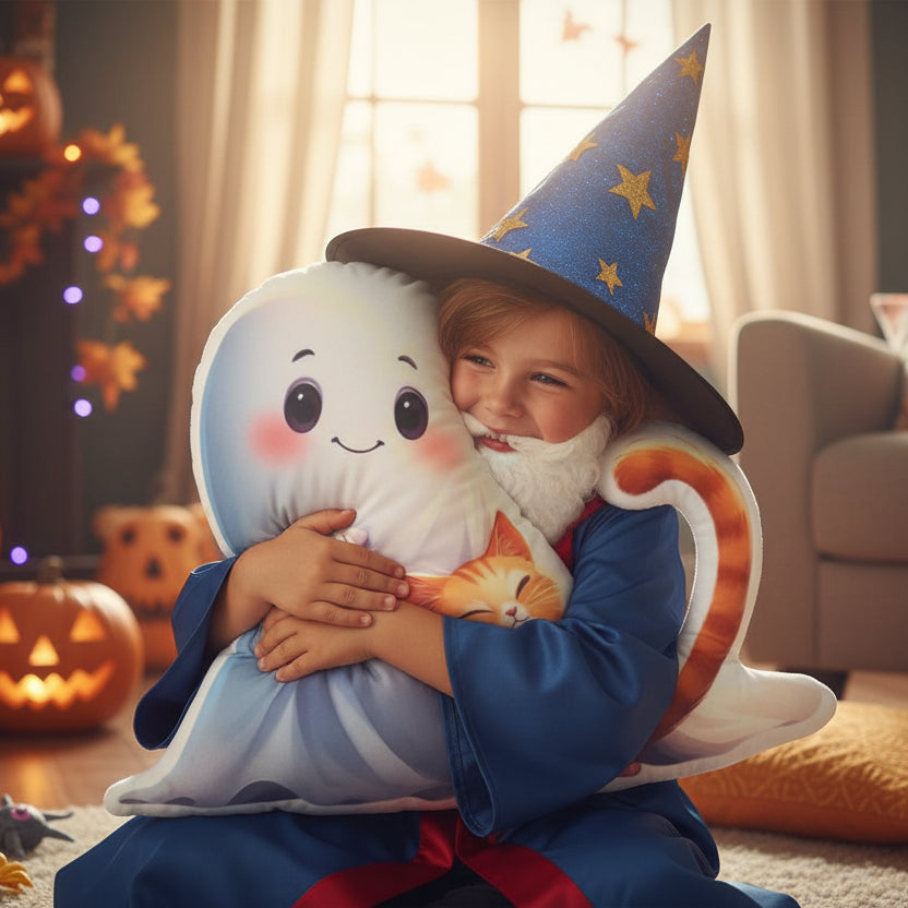 Ghost Cat Shaped Pillow, Halloween Plushie - Decor, Home, Pillows - EpiAl's Shop