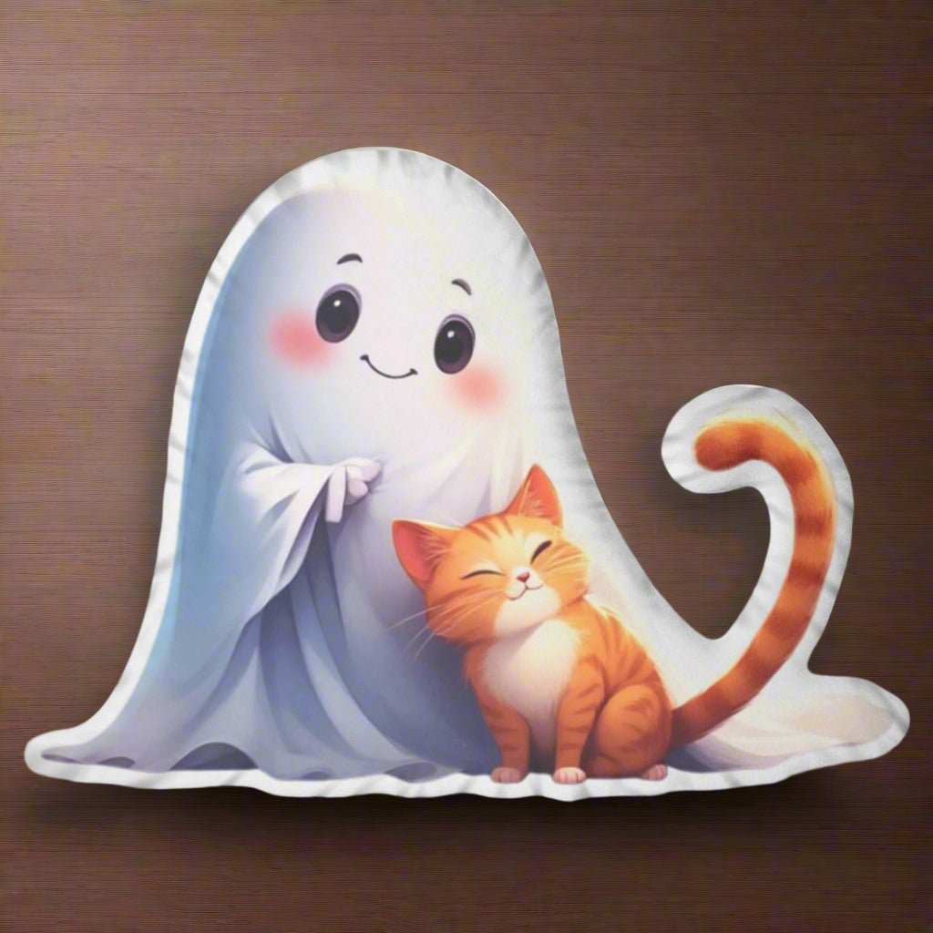 Ghost Cat Shaped Pillow, Halloween Plushie - Decor, Home, Pillows - EpiAl's Shop