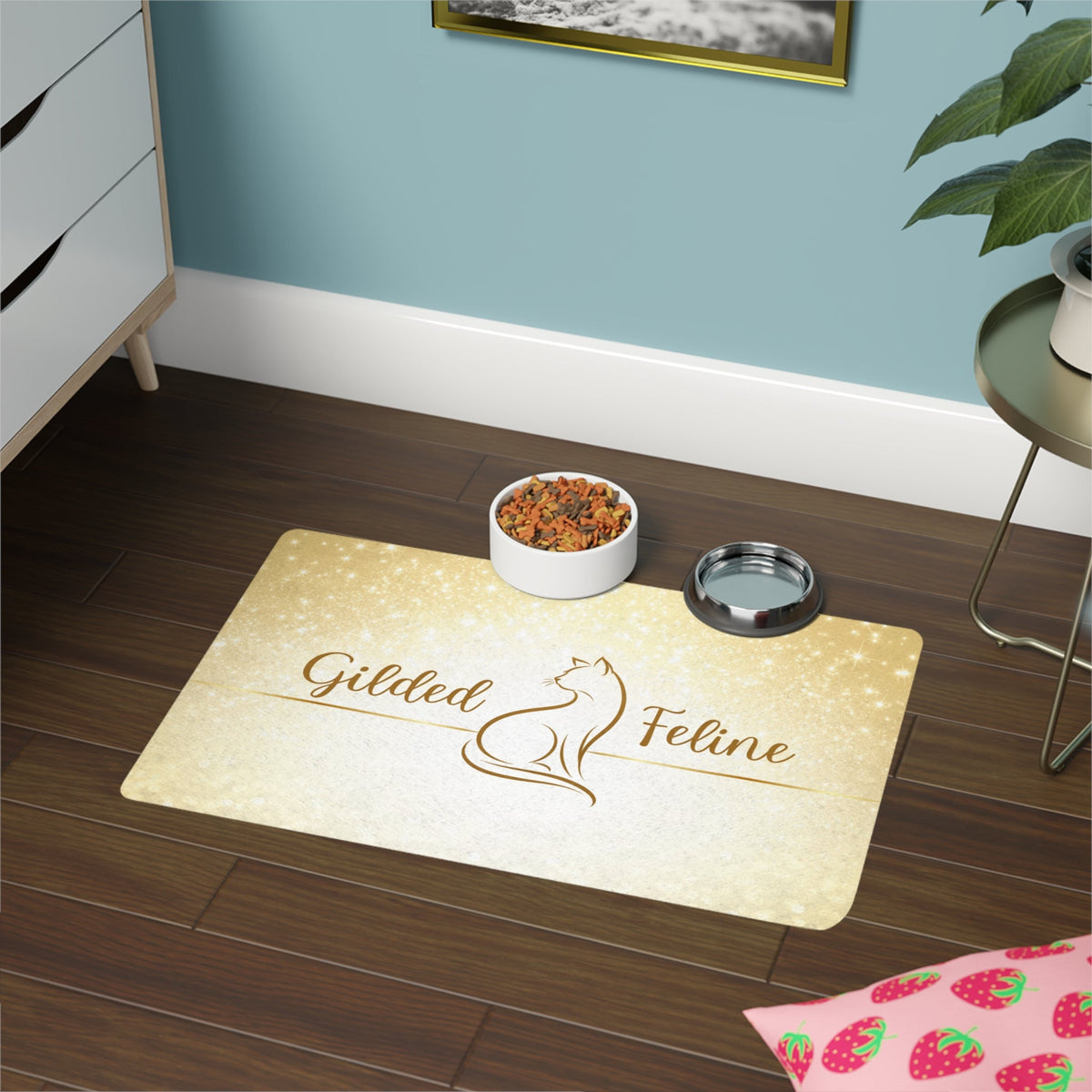 Gilded Feline Cat Food Mat | Elegant Gold Cat Feeding Mat - Pet Supplies, Mats - EpiAl's Shop