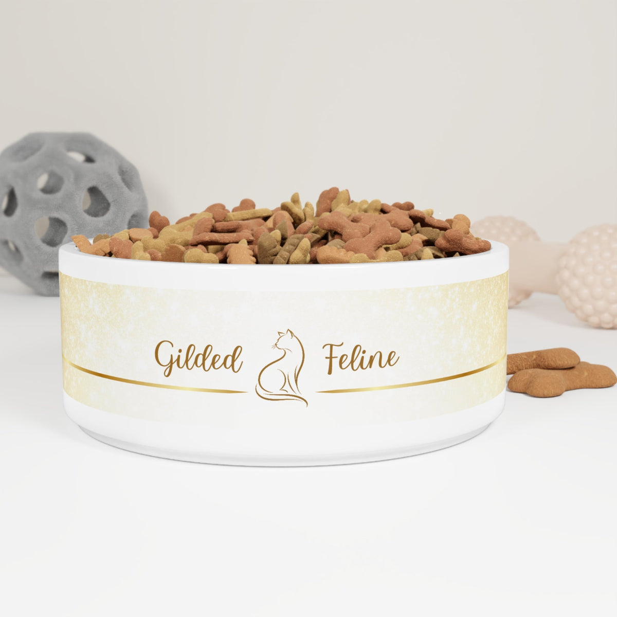 Gilded Feline Ceramic Cat Bowl | 16 oz Modern Gold Cat Design - Pet Supplies, Bowls - EpiAl's Shop