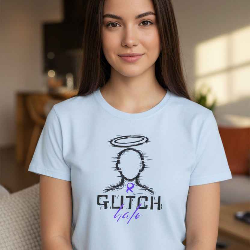 Glitch Halo Women’s Epilepsy Awareness T-Shirt – Purple Ribbon Awareness Tee - Clothing, Women, T-Shirts - EpiAl's Shop