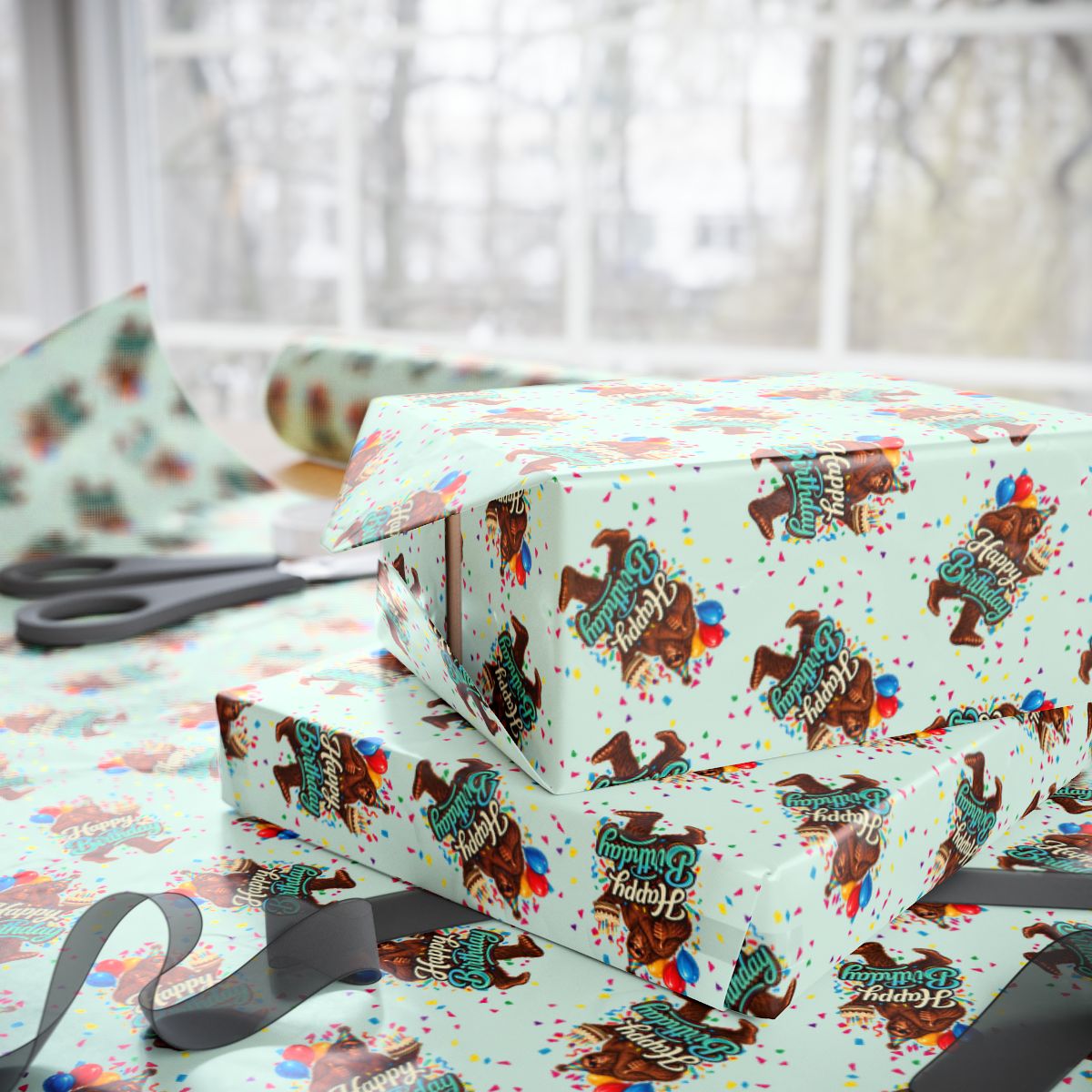 Happy Birthday Bigfoot Wrapping Paper | Sasquatch Birthday Gift Wrap