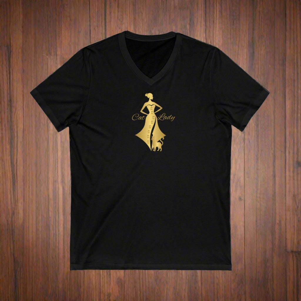 Golden Cat Lady Jersey Short Sleeve V - Neck Tee - V - neck - Epileptic Al’s Shop