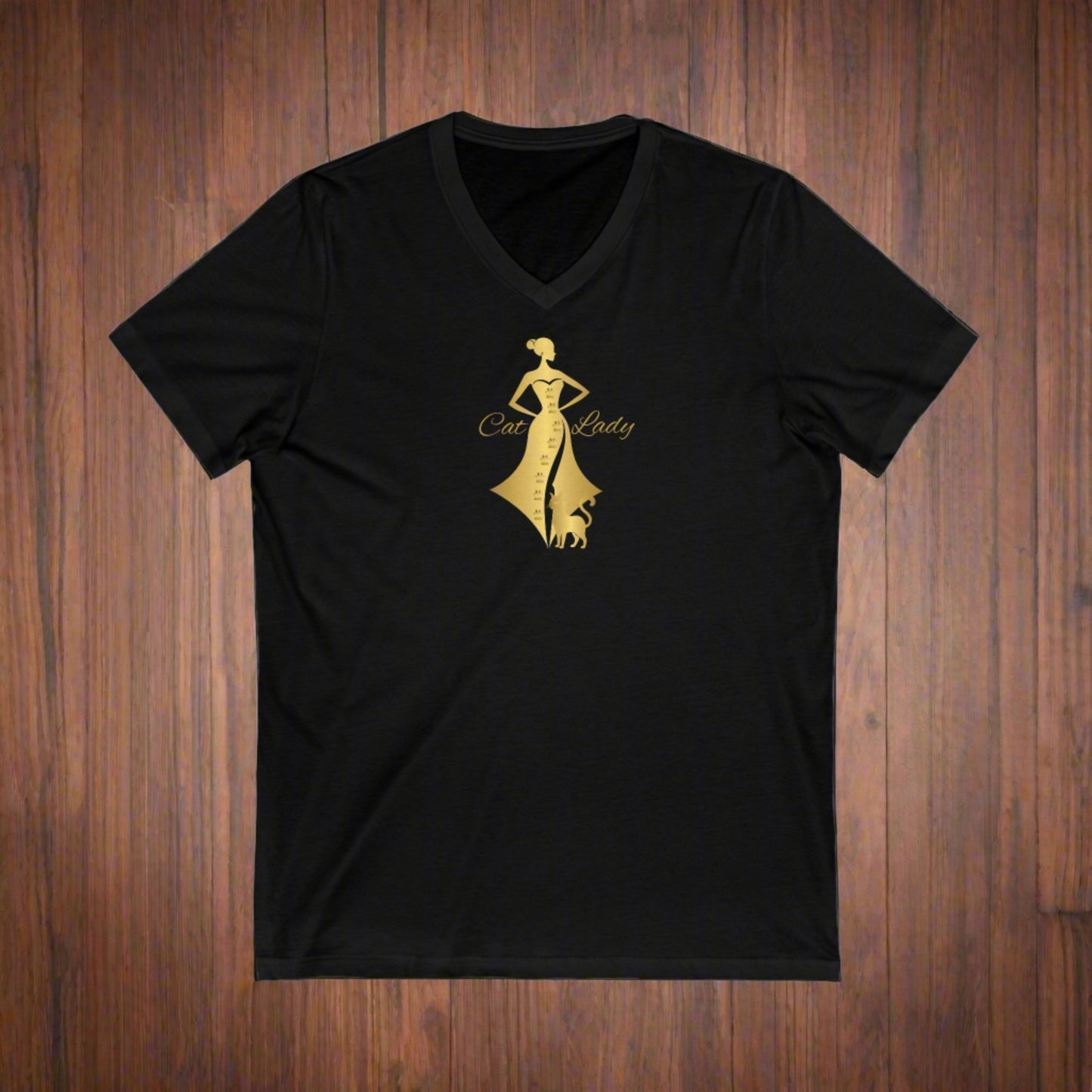 Golden Cat Lady Jersey Short Sleeve V - Neck Tee - V - neck - Epileptic Al’s Shop