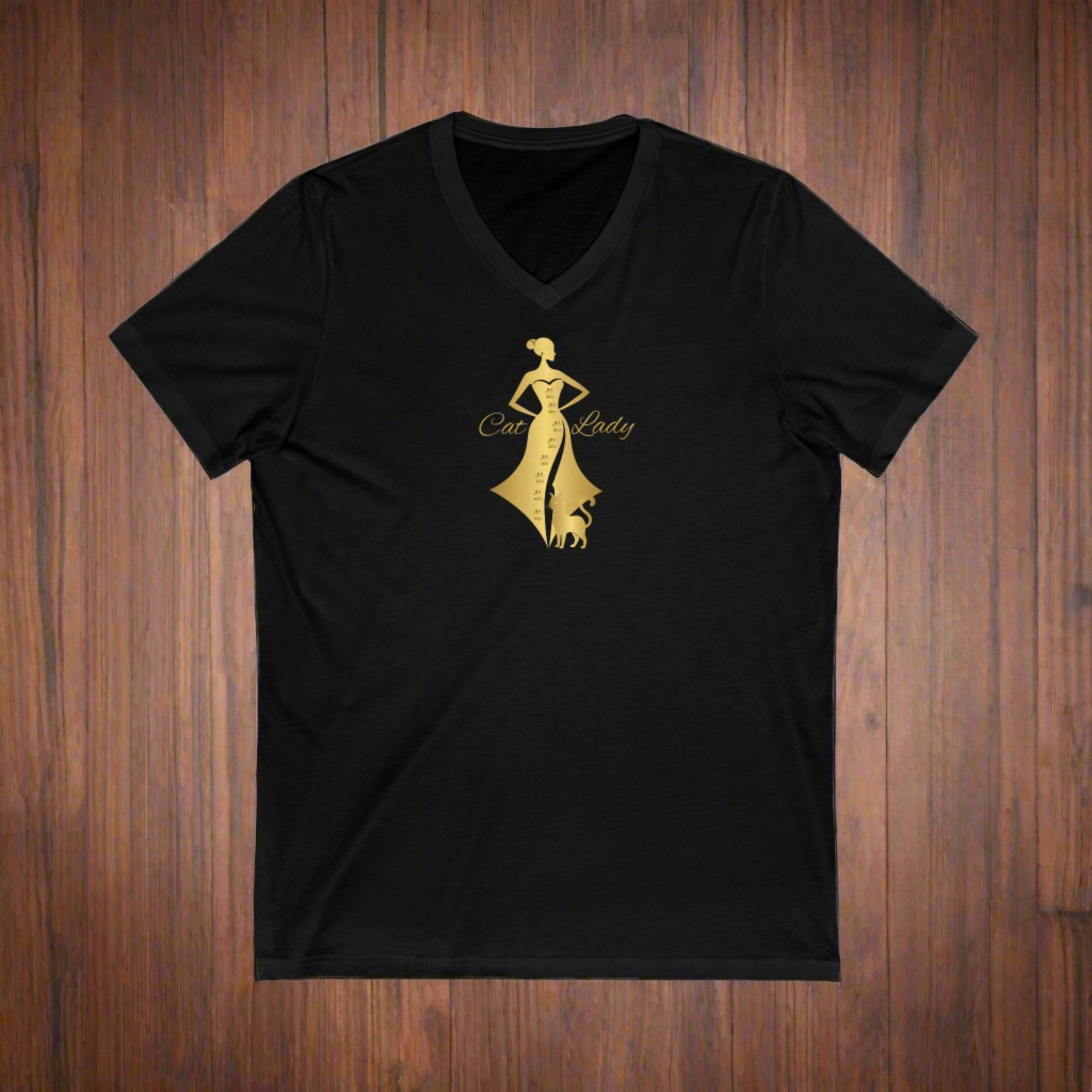 Golden Cat Lady Jersey Short Sleeve V - Neck Tee - V - neck - Epileptic Al’s Shop