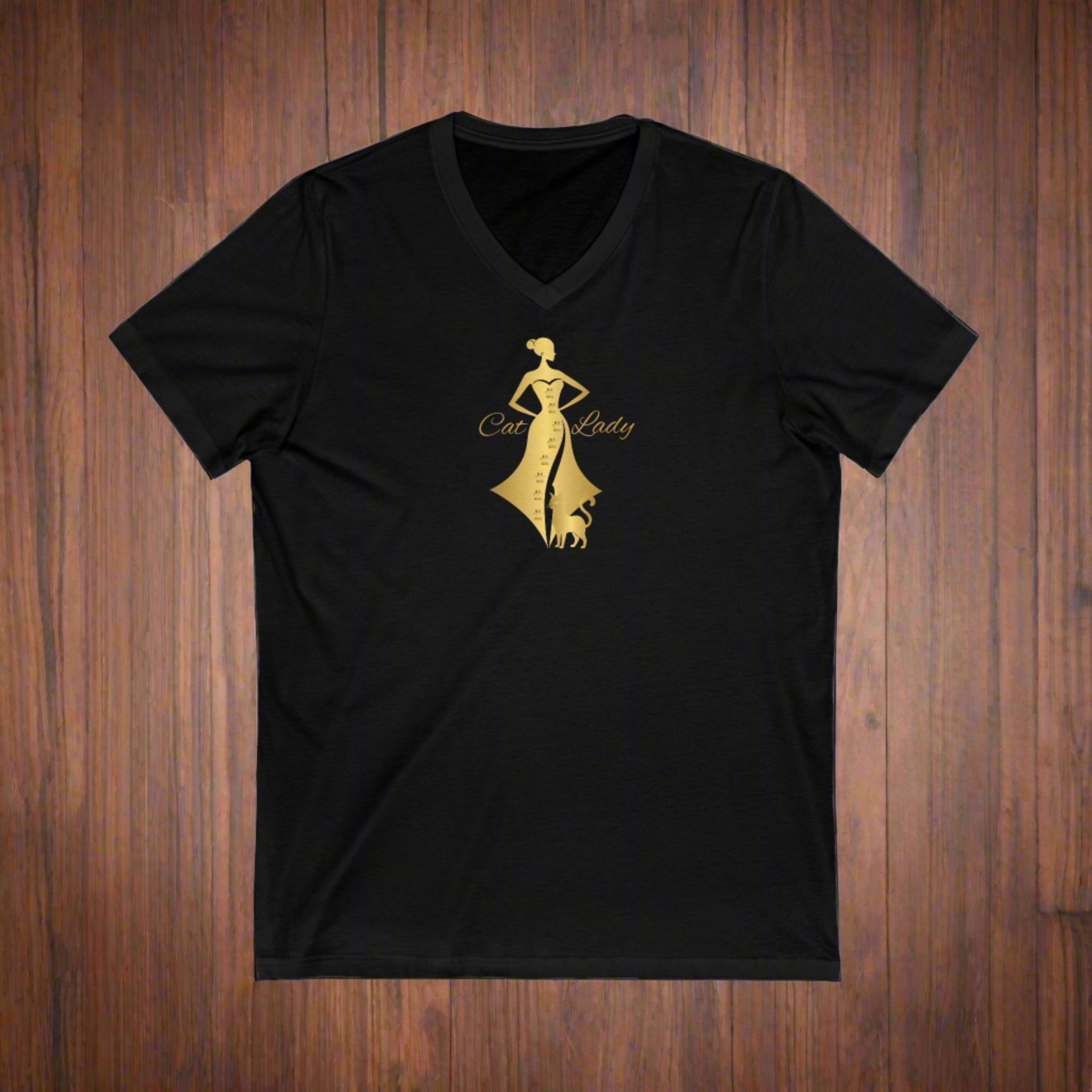 Golden Cat Lady Jersey Short Sleeve V - Neck Tee - V - neck - Epileptic Al’s Shop