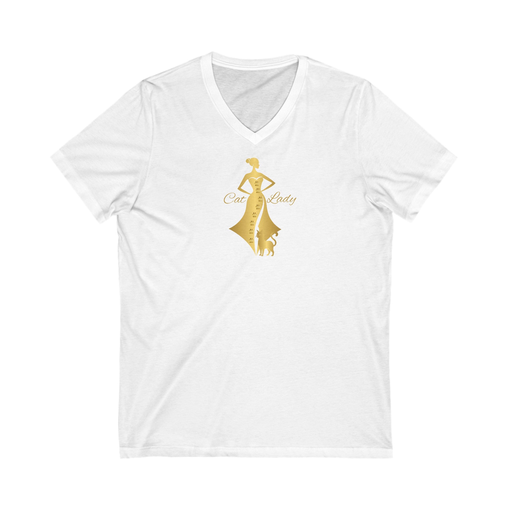 Golden Cat Lady Jersey Short Sleeve V - Neck Tee - V - neck - Epileptic Al’s Shop