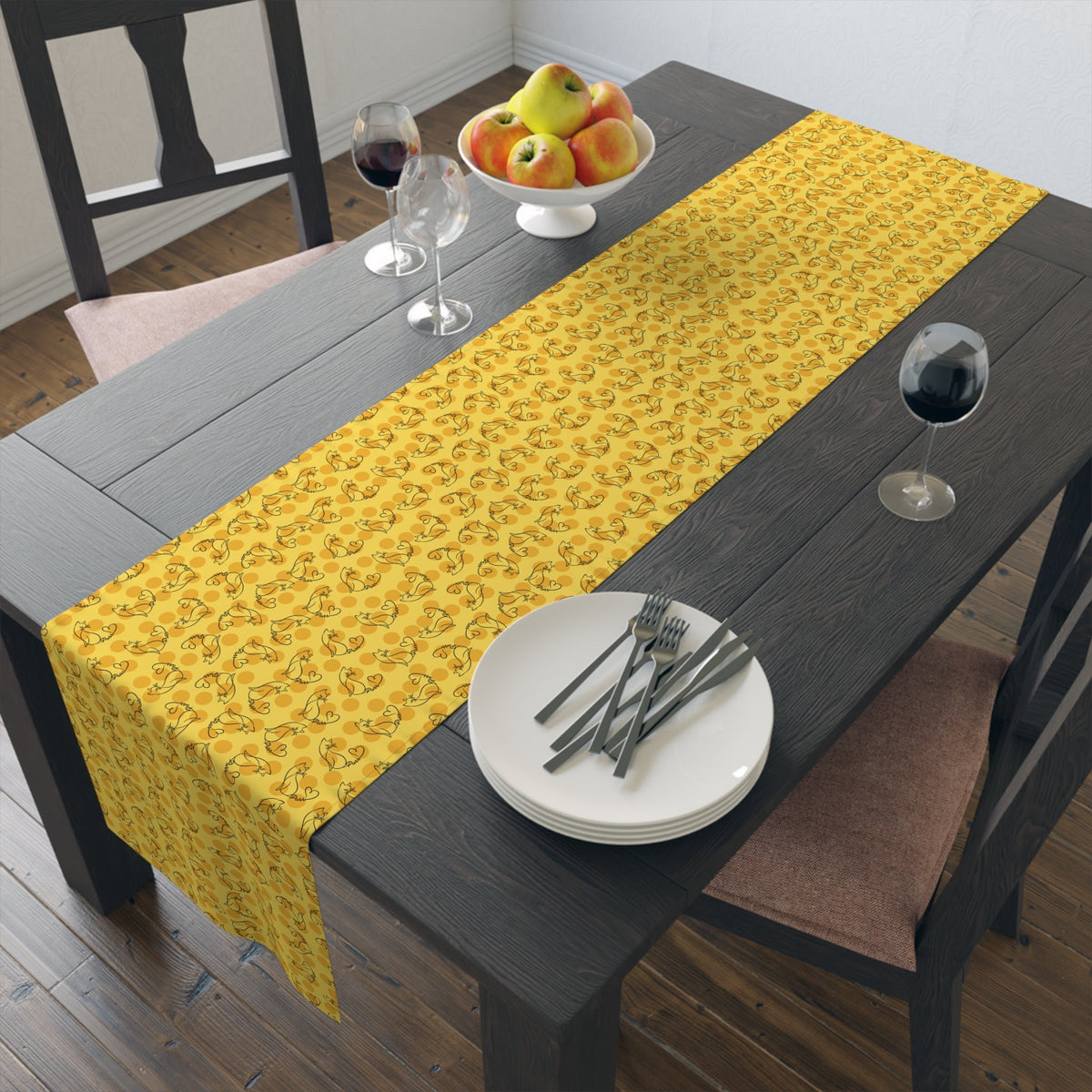 Golden Purr Cat Table Runner – Minimalist Line Art Polka Dot Design - Decor, Home, Tablecloths & Runners - EpiAl's Shop