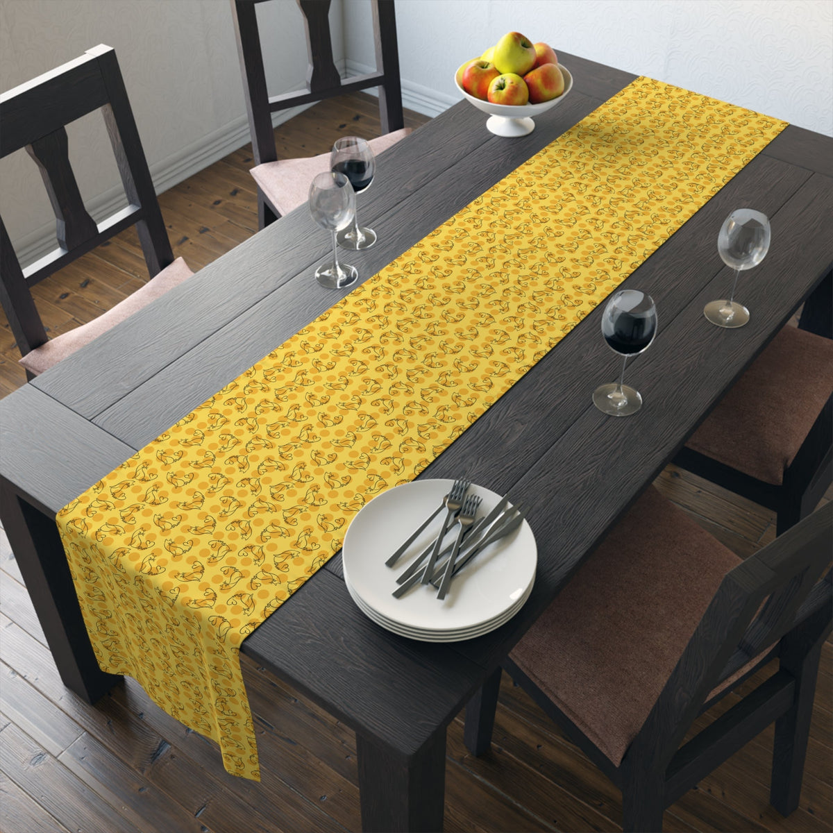 Golden Purr Cat Table Runner – Minimalist Line Art Polka Dot Design - Decor, Home, Tablecloths & Runners - EpiAl's Shop