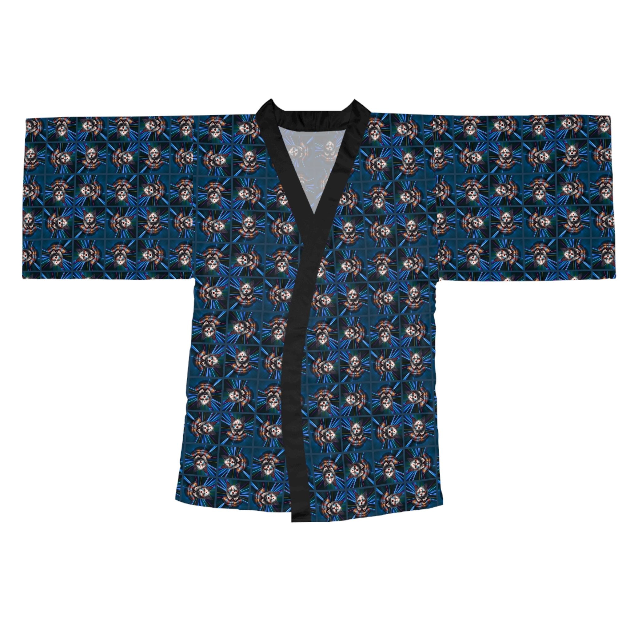 Gothic Clown Cat Print Long Sleeve Kimono Robe | Boho Lounge Wear - Clothing, Pajamas - EpiAl's Shop
