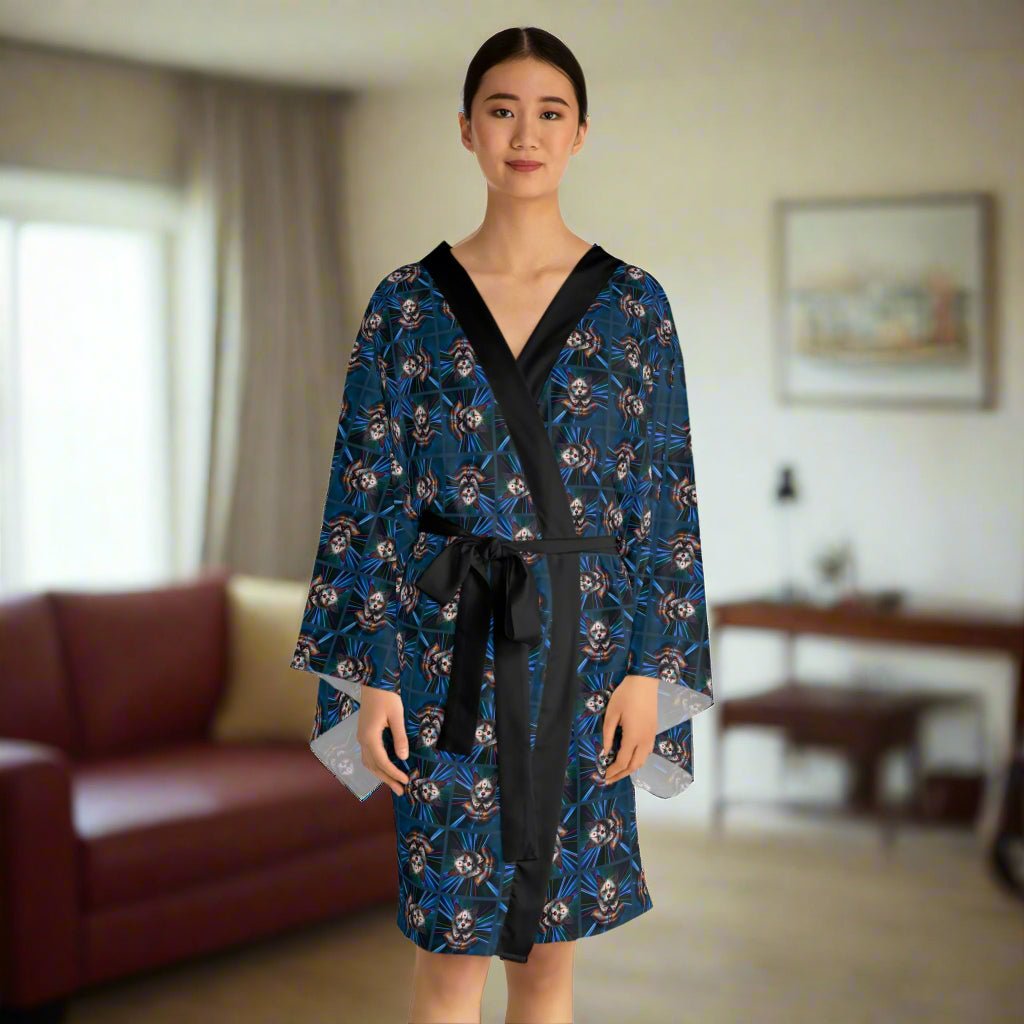 Gothic Clown Cat Print Long Sleeve Kimono Robe | Boho Lounge Wear - Clothing, Pajamas - EpiAl's Shop