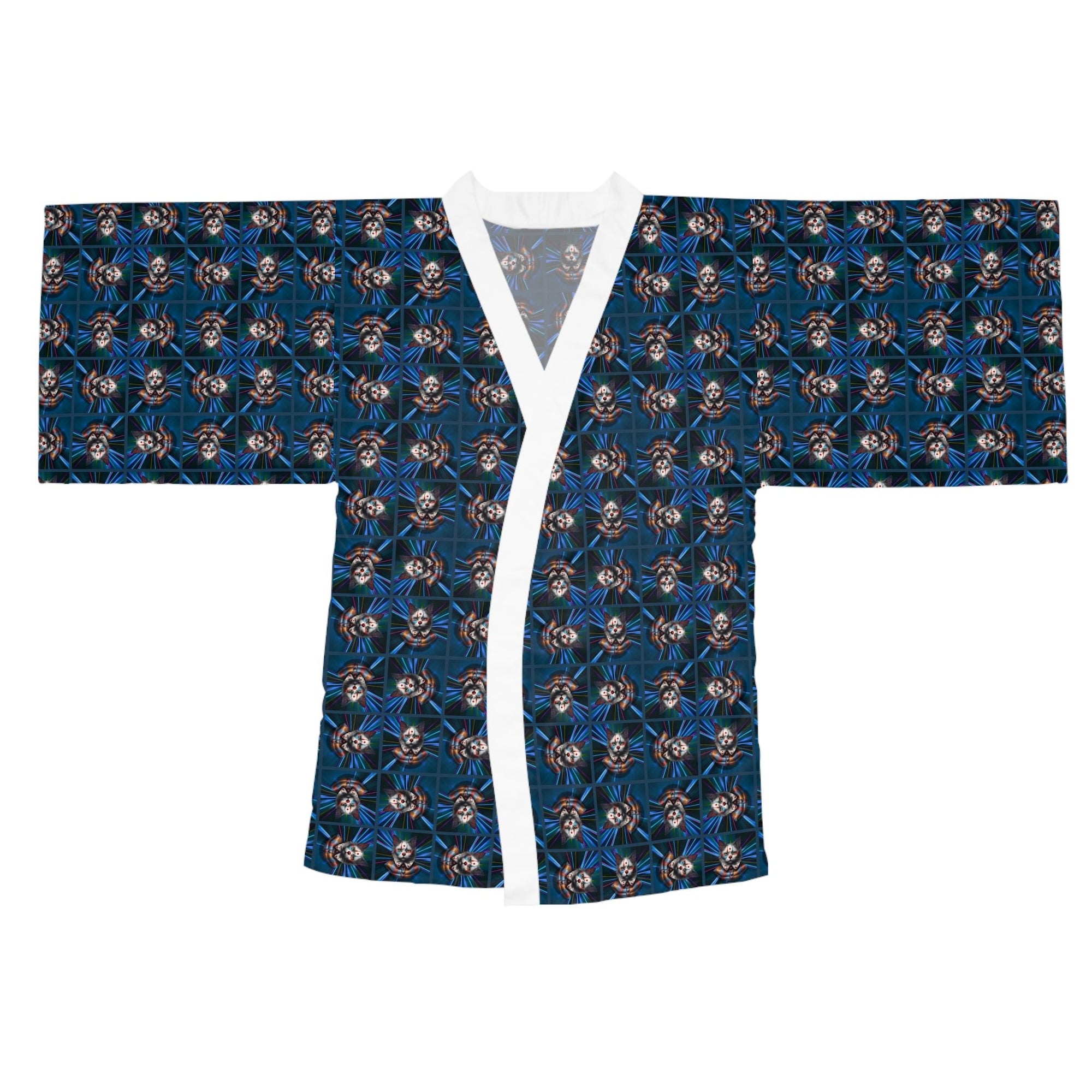 Gothic Clown Cat Print Long Sleeve Kimono Robe | Boho Lounge Wear - Clothing, Pajamas - EpiAl's Shop