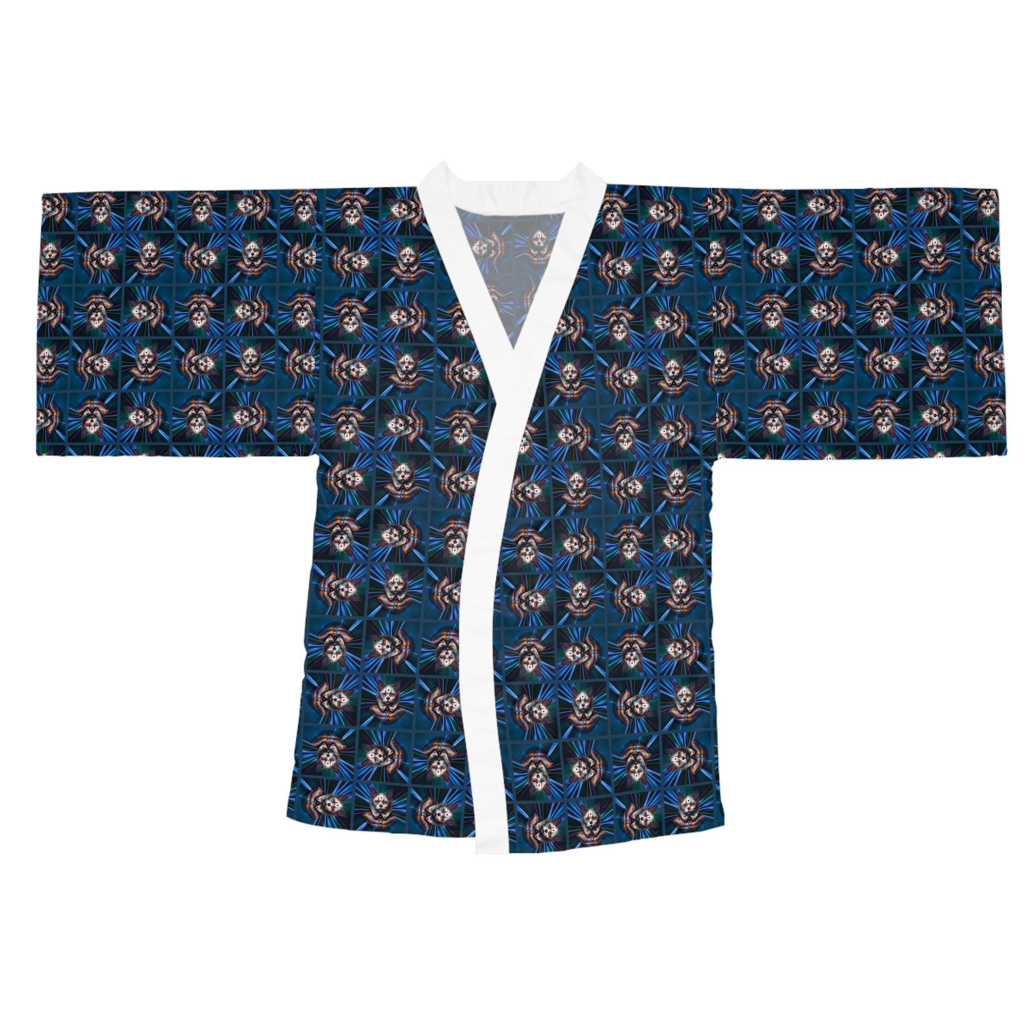 Gothic Clown Cat Print Long Sleeve Kimono Robe | Boho Lounge Wear - Clothing, Pajamas - EpiAl's Shop