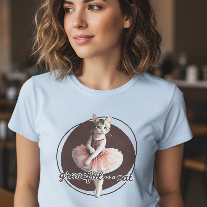 Graceful Cat Women's Tee - Cute Feline Ballerina Graphic Shirt - Clothing, T-shirts - EpiAl's Shop