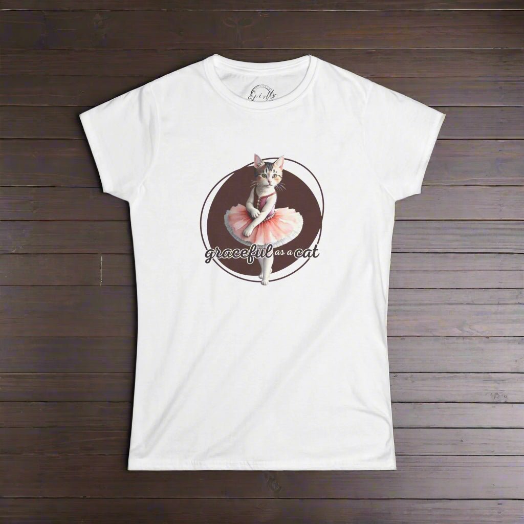 Graceful Cat Women's Tee - Cute Feline Ballerina Graphic Shirt - Clothing, T-shirts - EpiAl's Shop