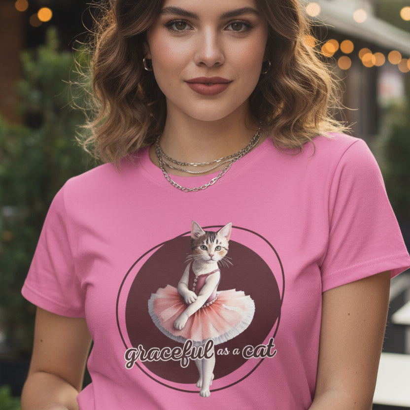 Graceful Cat Women's Tee - Cute Feline Ballerina Graphic Shirt - Clothing, T-shirts - EpiAl's Shop