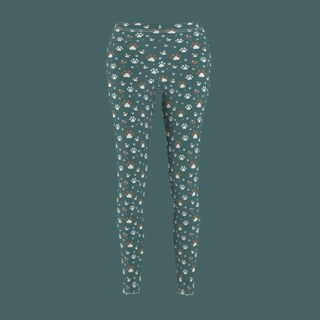 Green Colorful Paws Women's Cut & Sew Casual Leggings - All Over Prints - Epileptic Al’s Shop