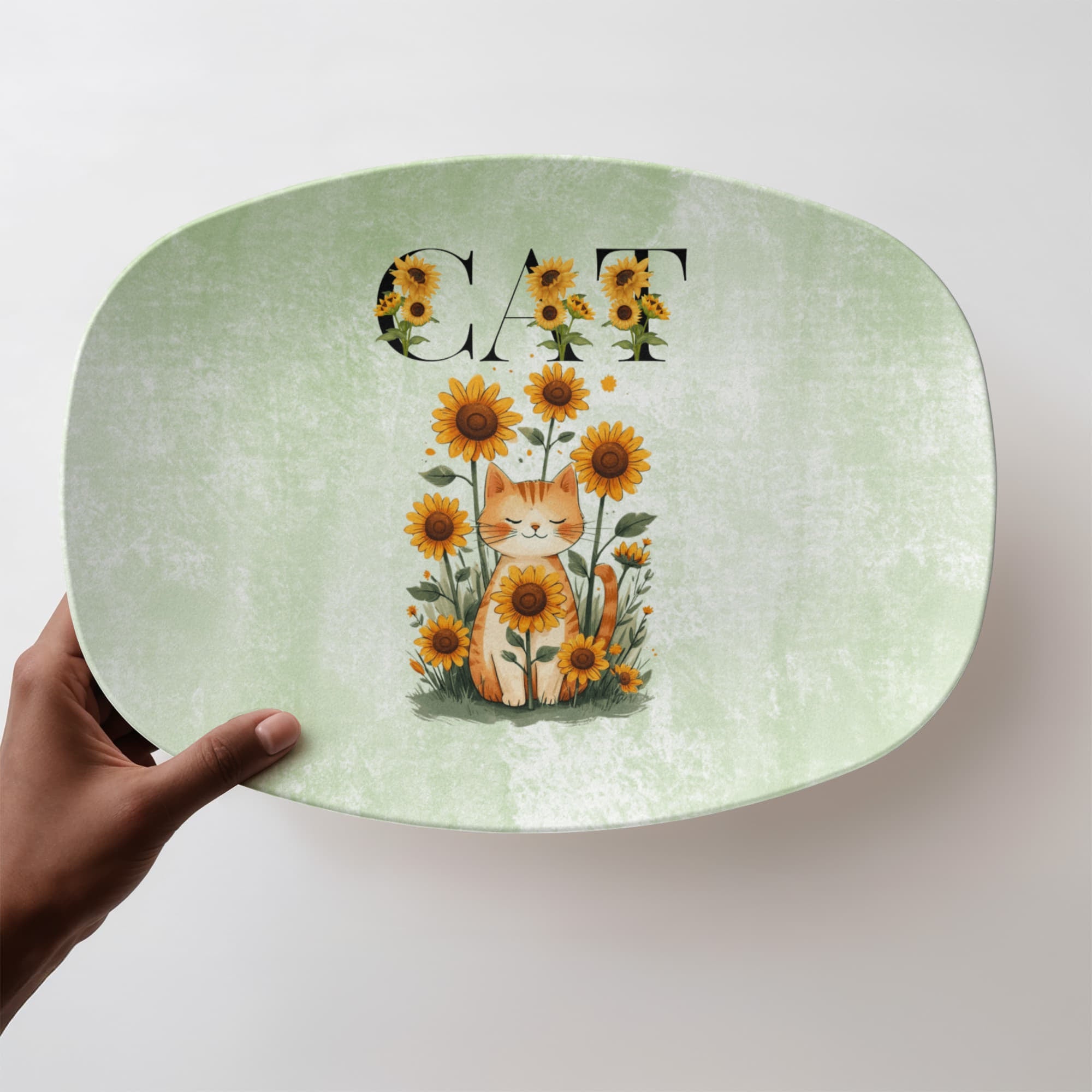 Green Sunflower Cat Collectible Platter - Decor, Kitchen & Dining, Serving Platters - EpiAl's Shop