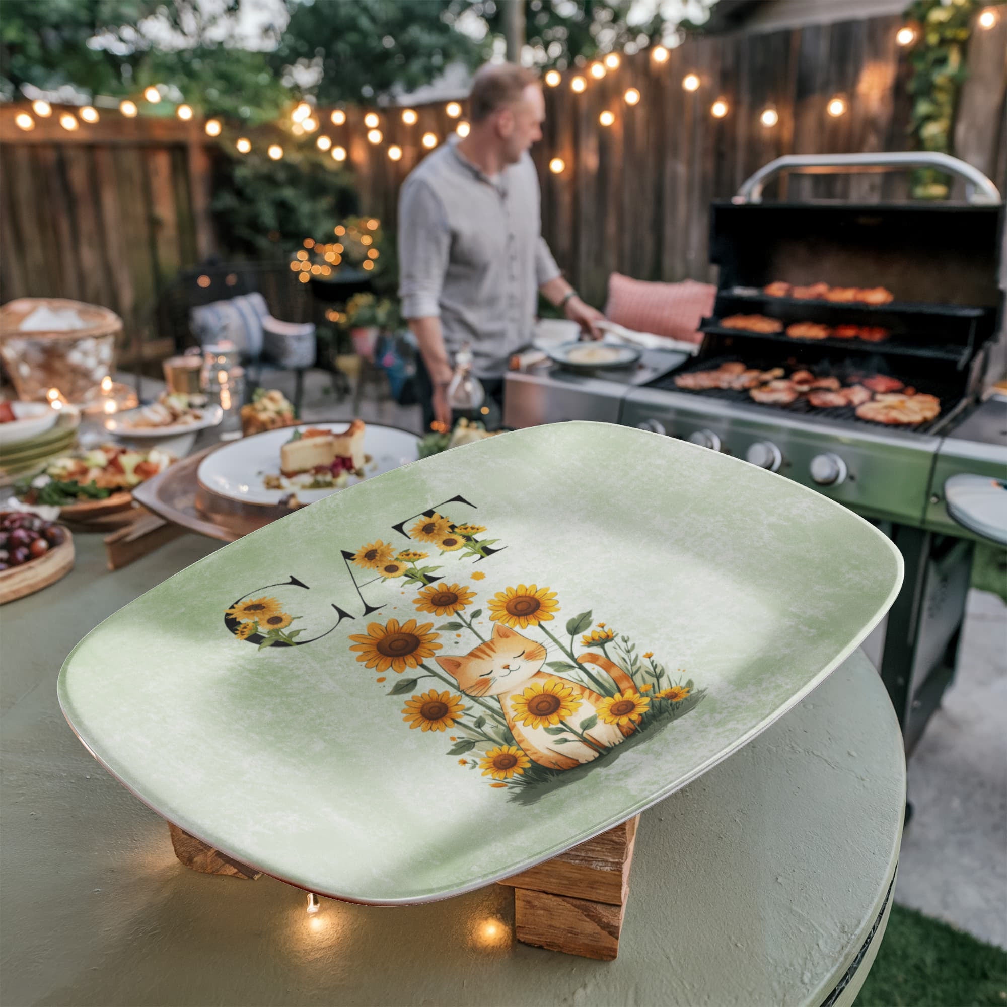 Green Sunflower Cat Collectible Platter - Decor, Kitchen & Dining, Serving Platters - EpiAl's Shop