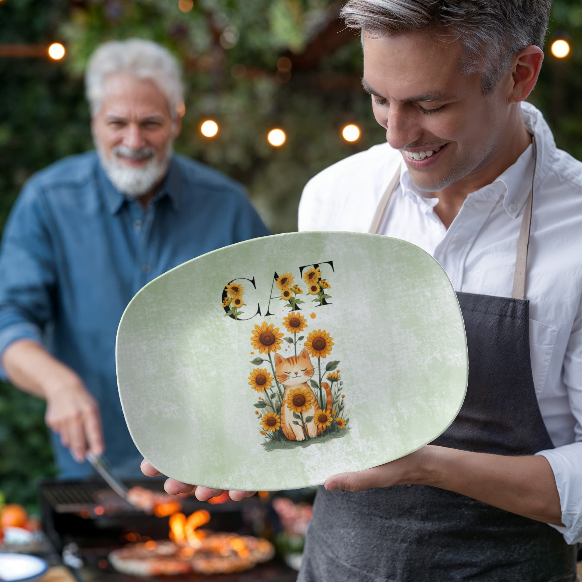 Green Sunflower Cat Collectible Platter - Decor, Kitchen & Dining, Serving Platters - EpiAl's Shop