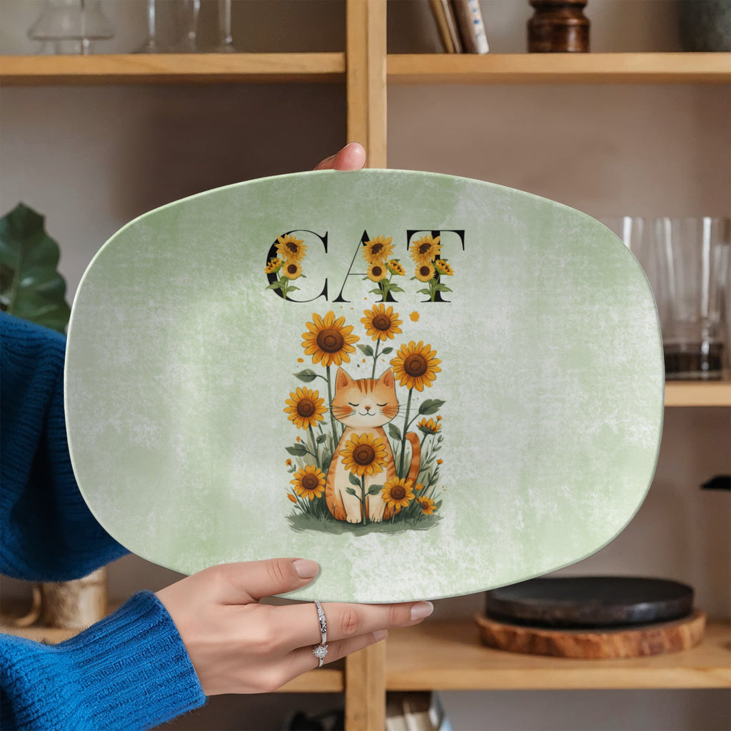 Green Sunflower Cat Collectible Platter - Decor, Kitchen & Dining, Serving Platters - EpiAl's Shop