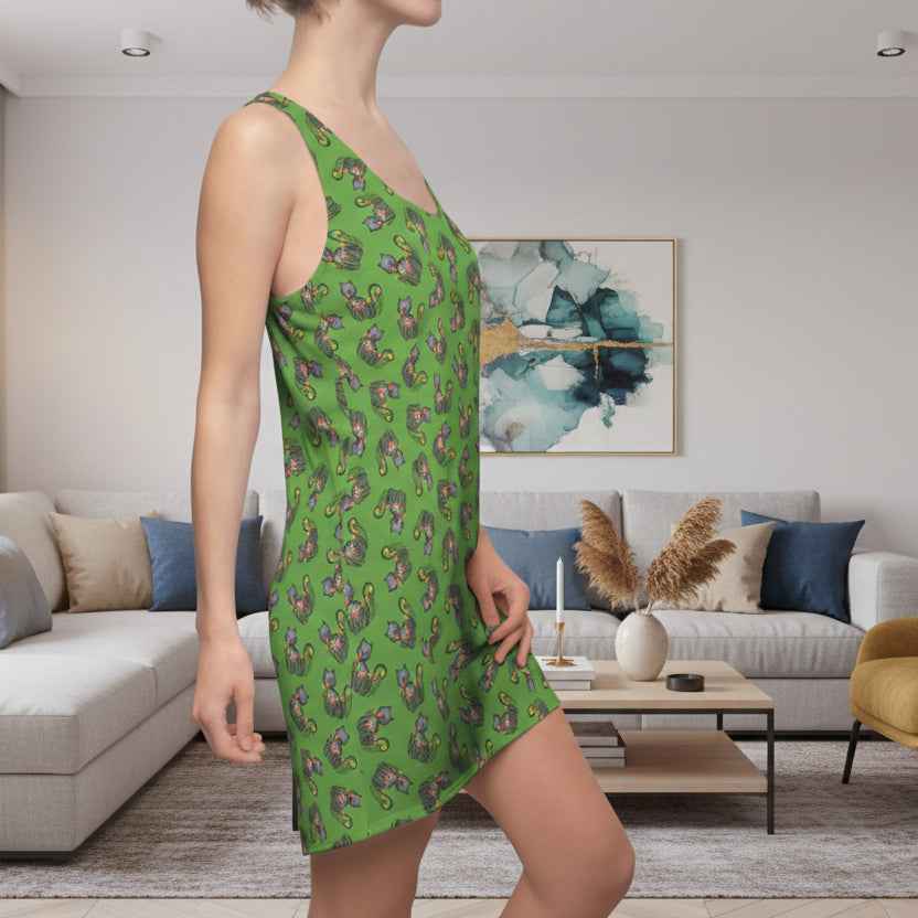 Green WhimsiCat Racerback Dress – Lightweight Athletic Cat Print Dress - Clothing, Women, Dresses - EpiAl's Shop