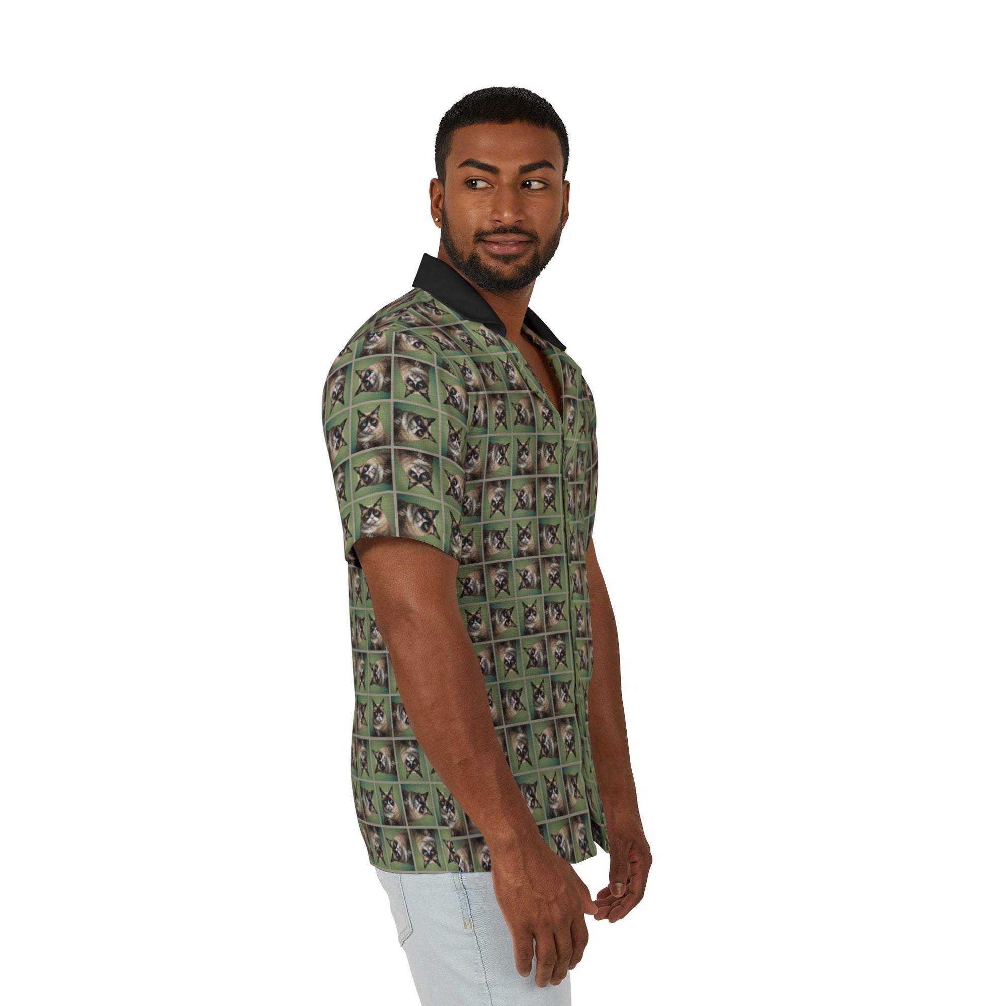 Grouchy Cat Men's Hawaiian Camp Shirt - Clothing, Hawaiian Style Shirts - EpiAl's Shop