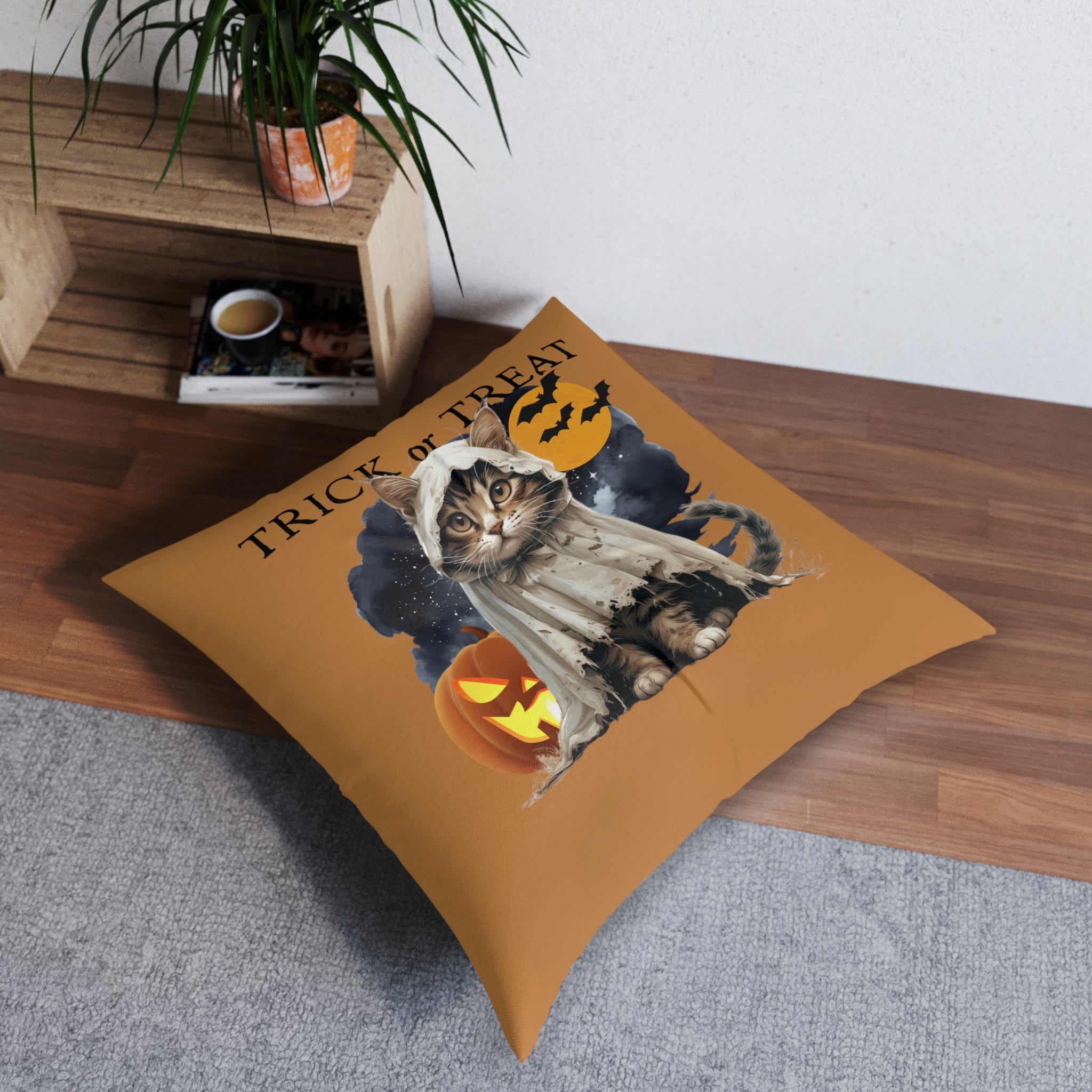 Halloween Cat Floor Pillow, Square - Decor, Home, Pillows - EpiAl's Shop