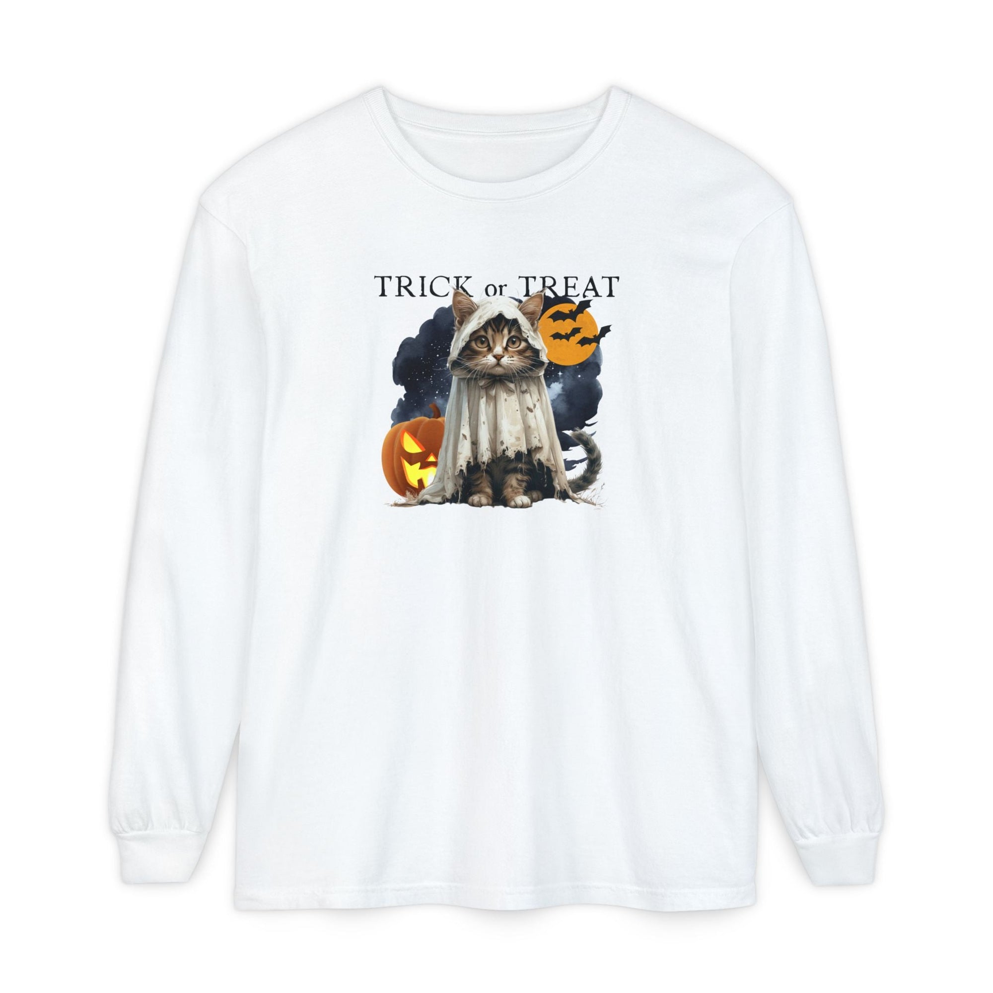 Halloween Cat Long Sleeve Tee, Unisex Spooky Shirt - Clothing, T-shirts, Long - Sleeve - EpiAl's Shop