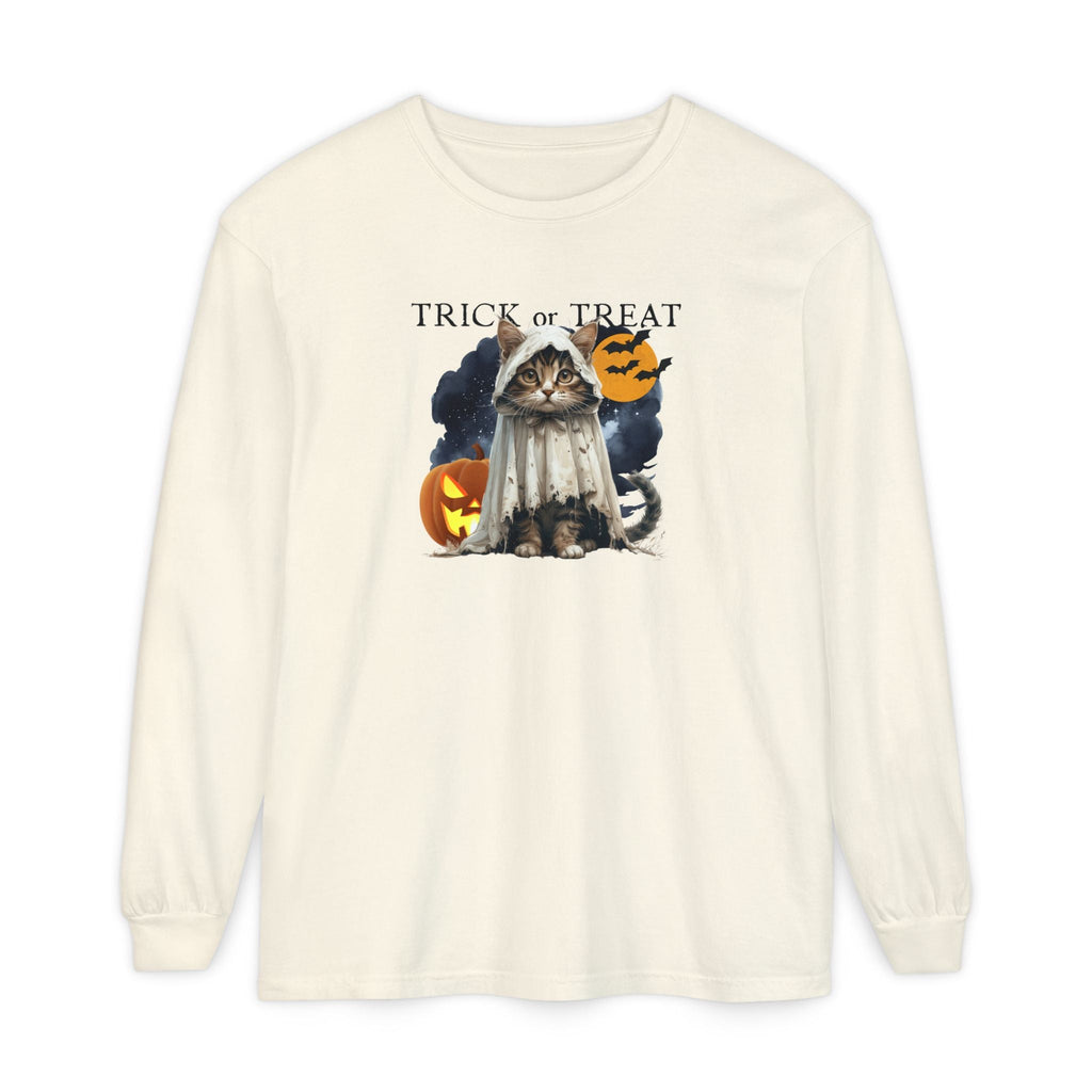 Halloween Cat Long Sleeve Tee, Unisex Spooky Shirt - Clothing, T-shirts, Long - Sleeve - EpiAl's Shop