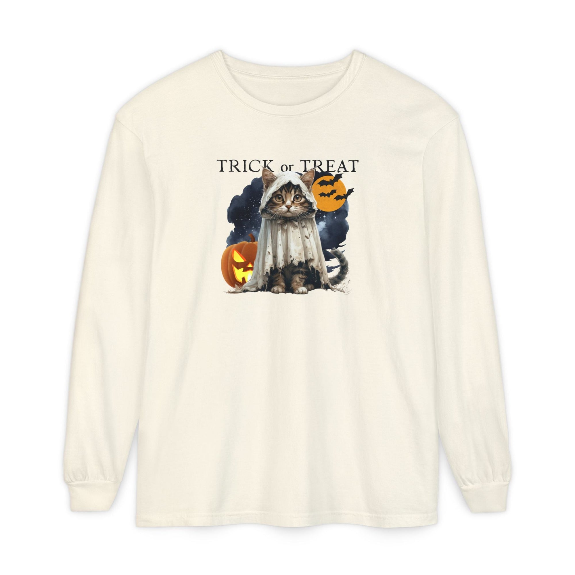 Halloween Cat Long Sleeve Tee, Unisex Spooky Shirt - Clothing, T-shirts, Long - Sleeve - EpiAl's Shop