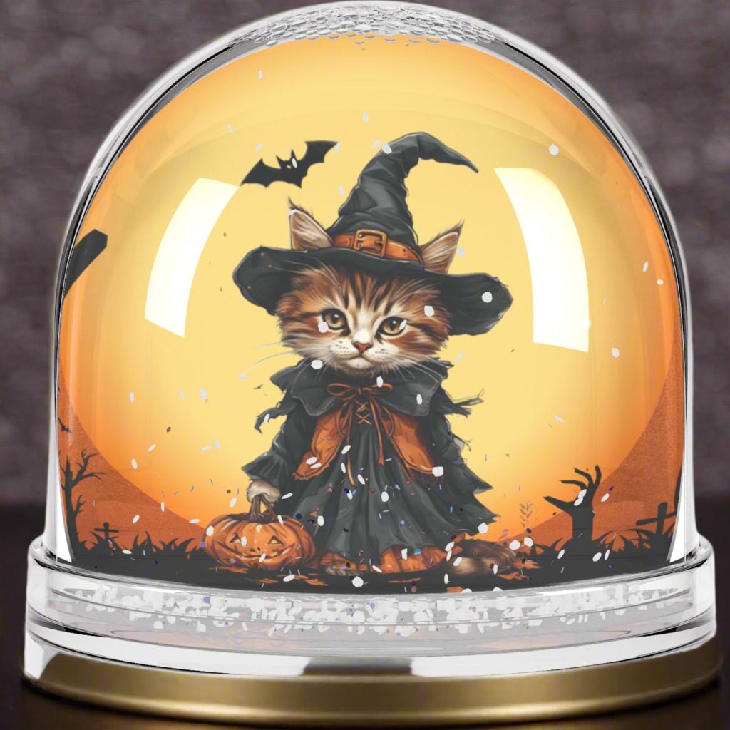 Halloween Cat Snow Globe with Witch Design - Collectibles, Snow Globes - EpiAl's Shop