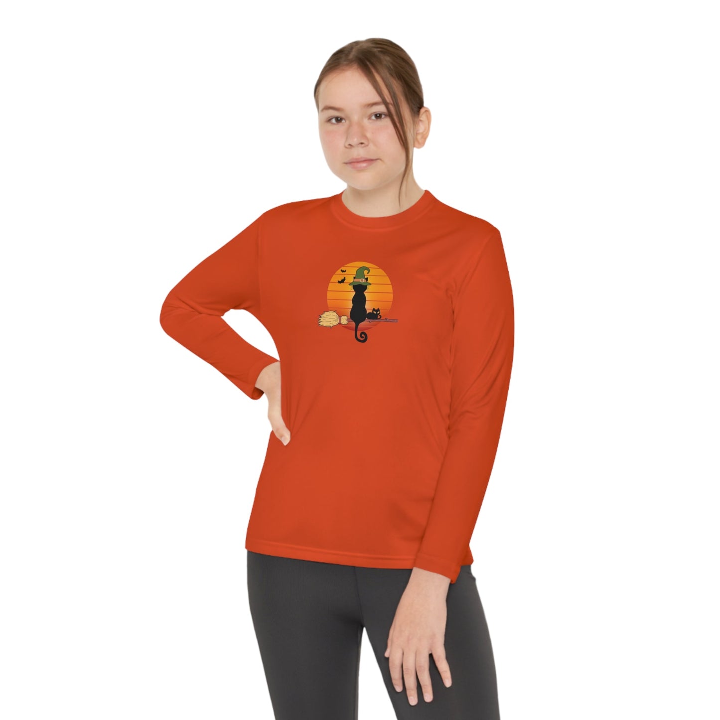 Halloween Cat Youth Long Sleeve Competitor Tee - Kids clothes - Epileptic Al’s Shop